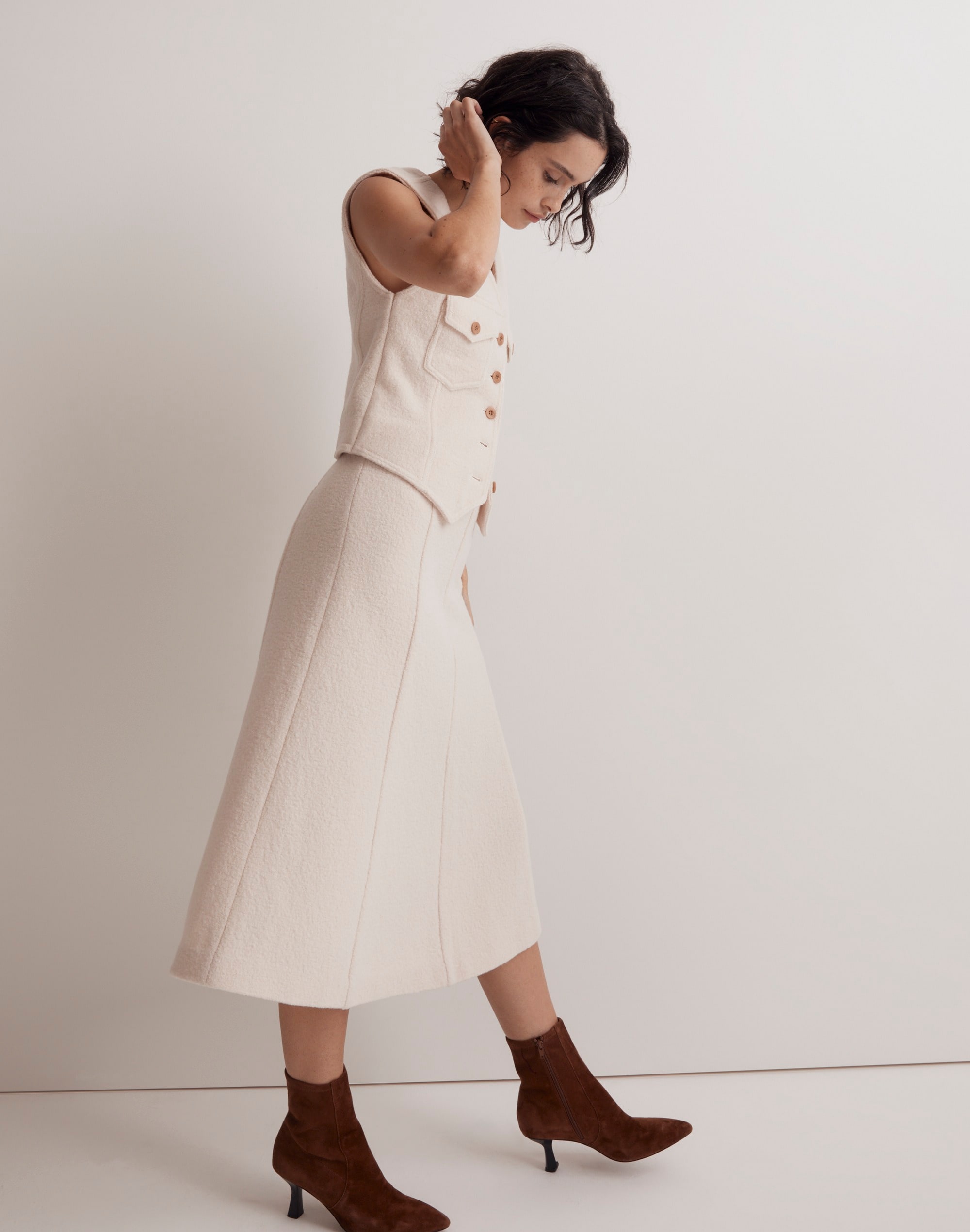 Boiled Wool Midi Skirt