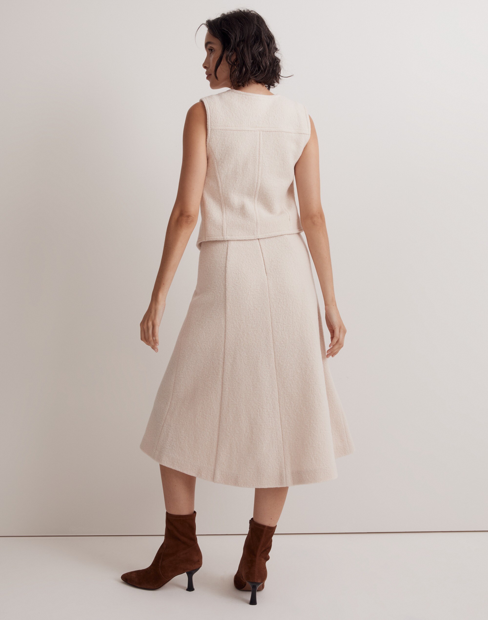 Boiled Wool Midi Skirt