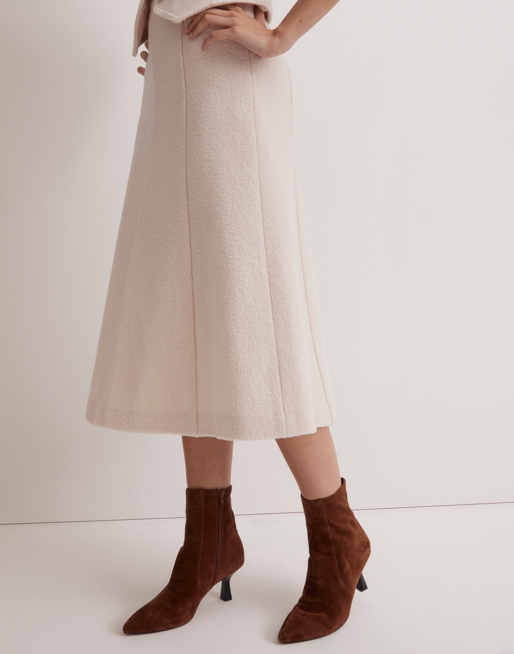 Boiled Wool Midi Skirt