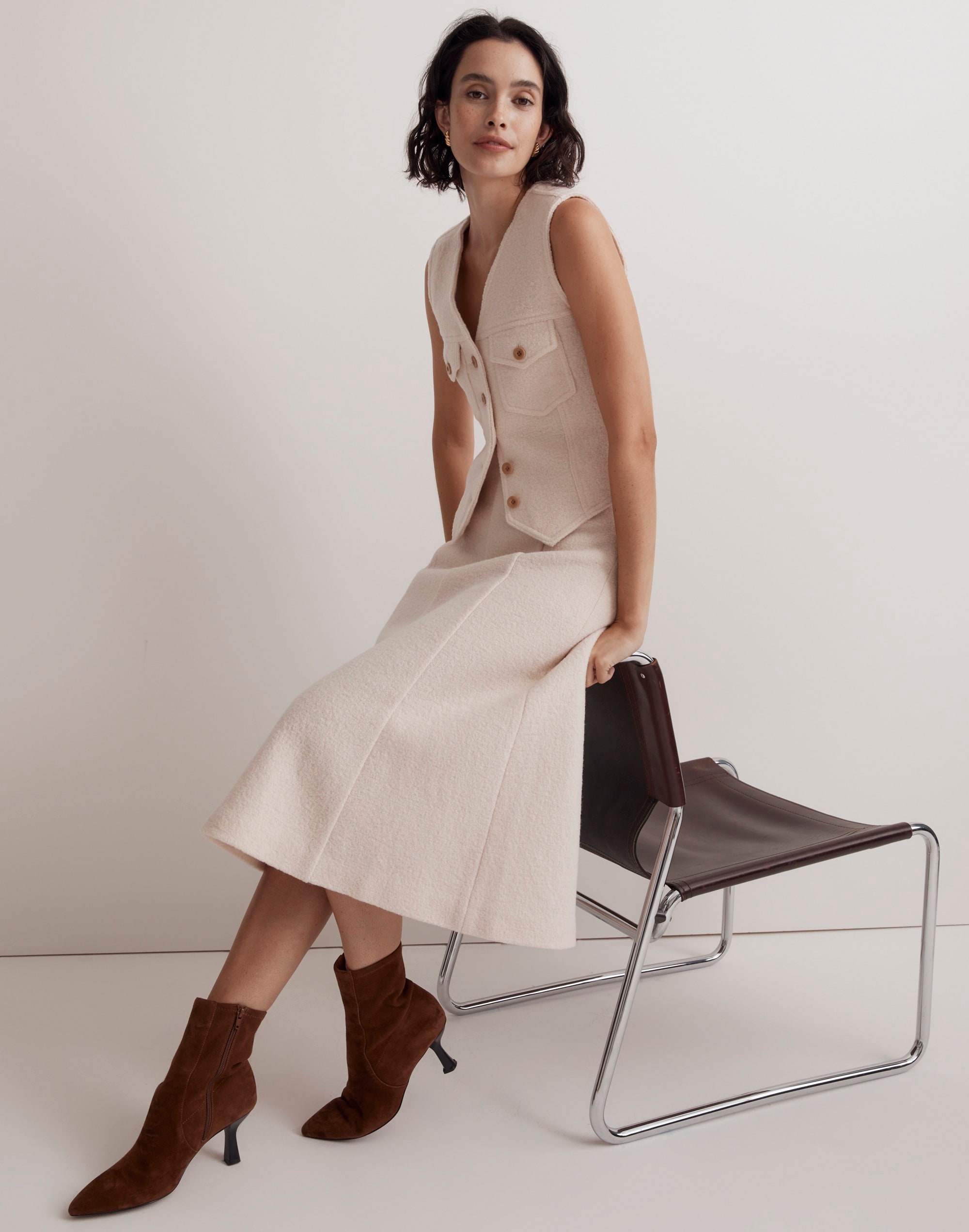 Boiled Wool Midi Skirt