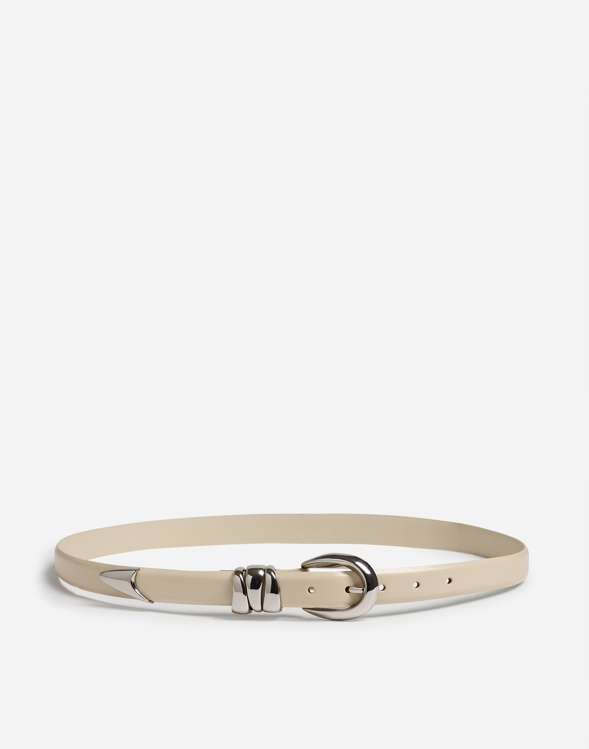 Triple Metal Keeper Belt in Leather in ecru image 1