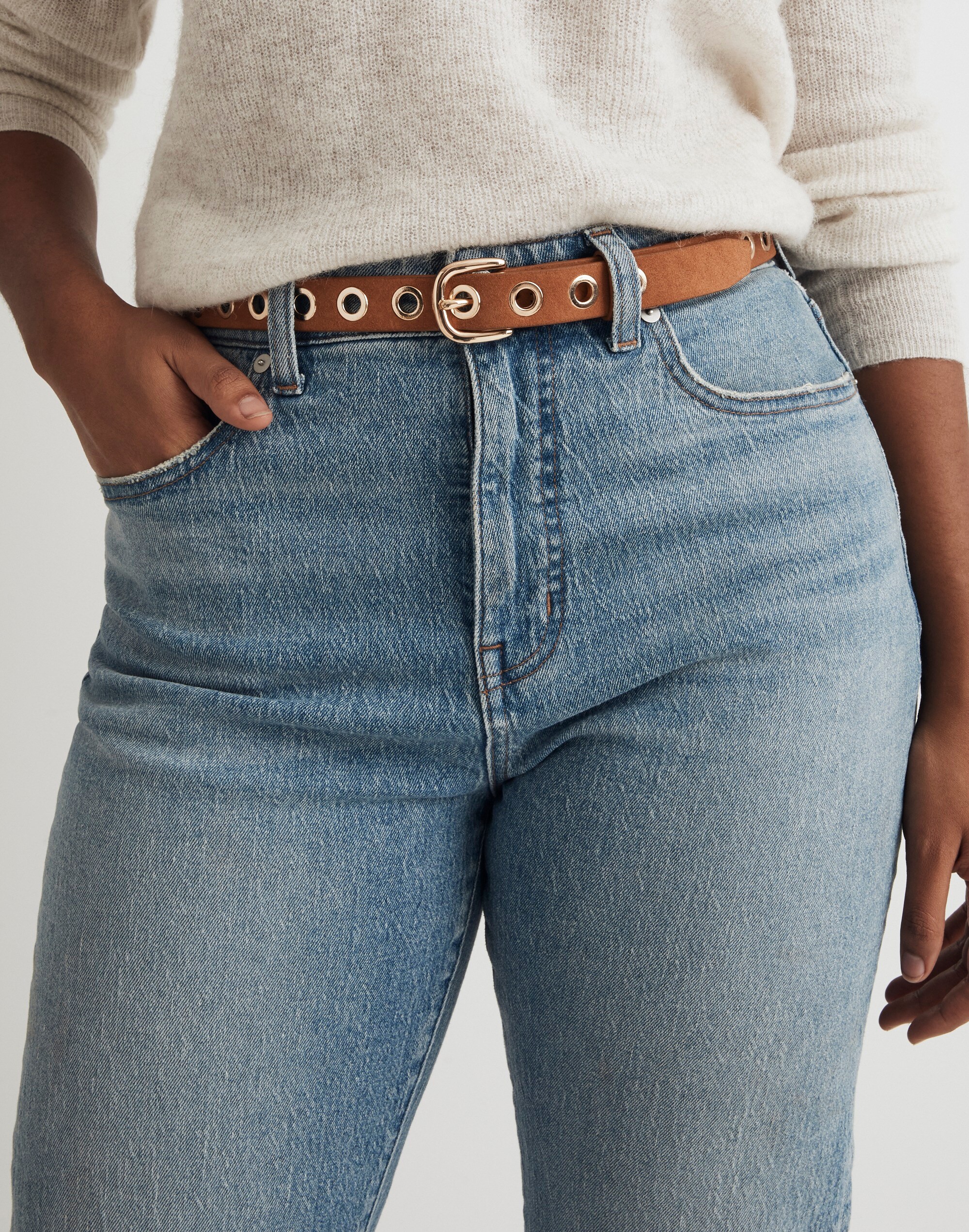 Grommet-Embellished Suede Belt
