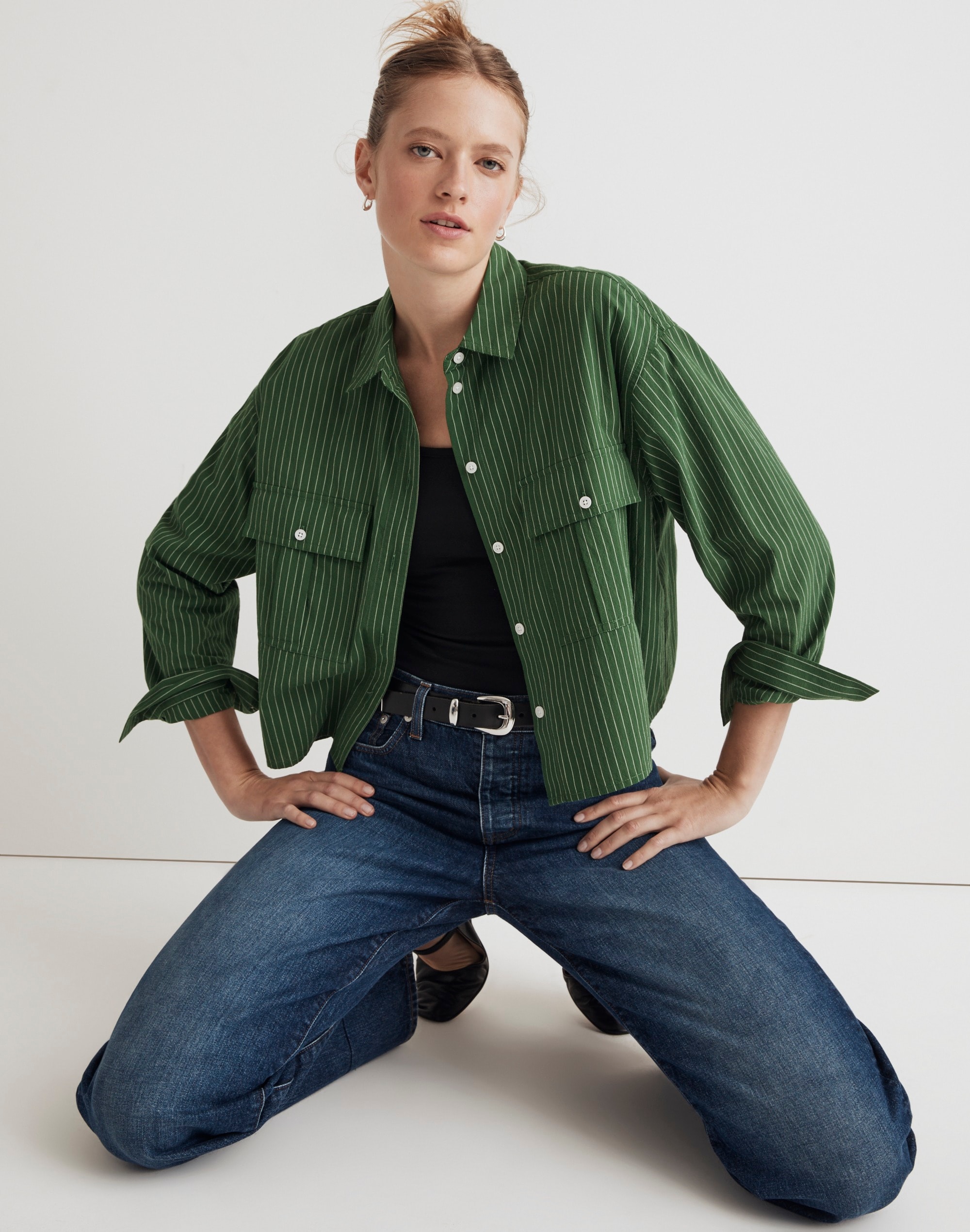 Signature Poplin Cargo Button-Up Shirt in Stripe