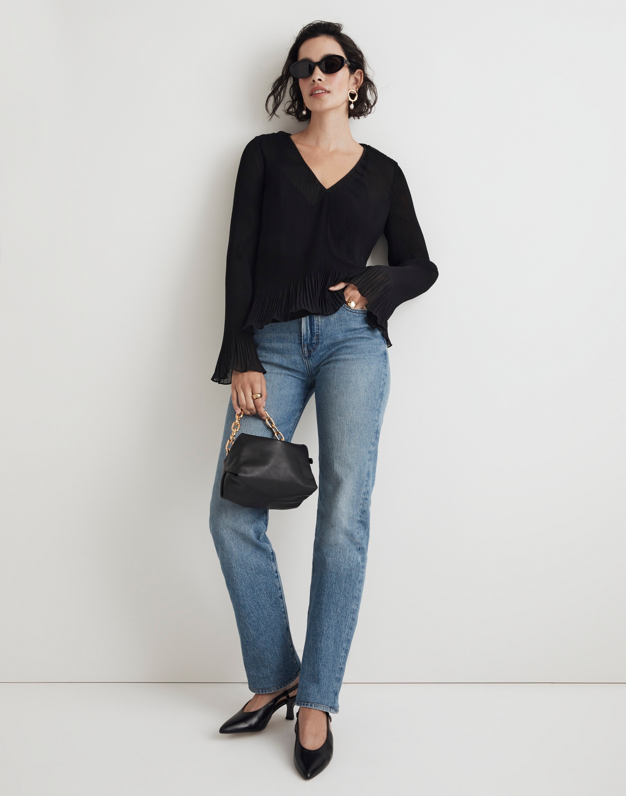 Pleated Flare-Sleeve Top