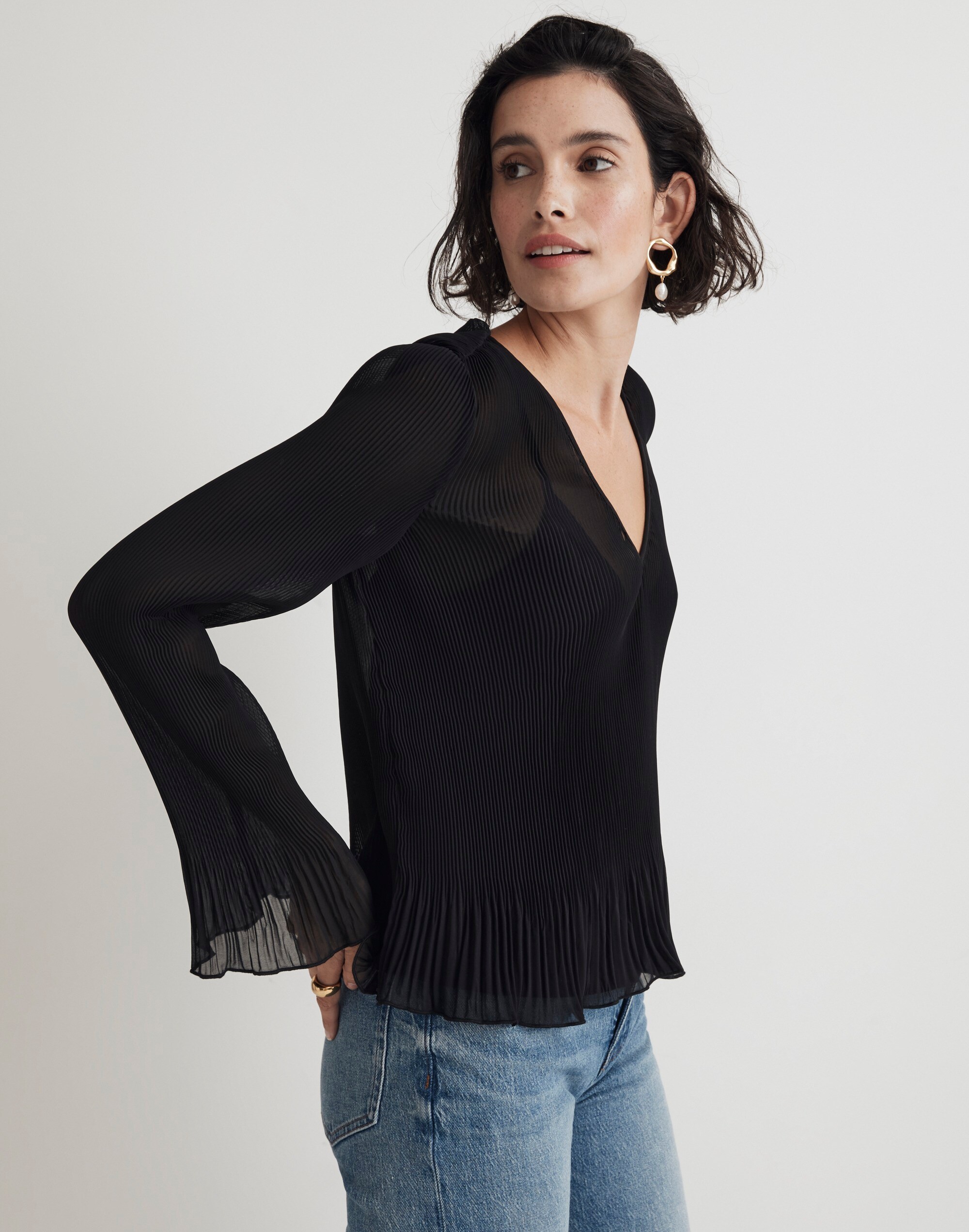 Pleated Flare-Sleeve Top