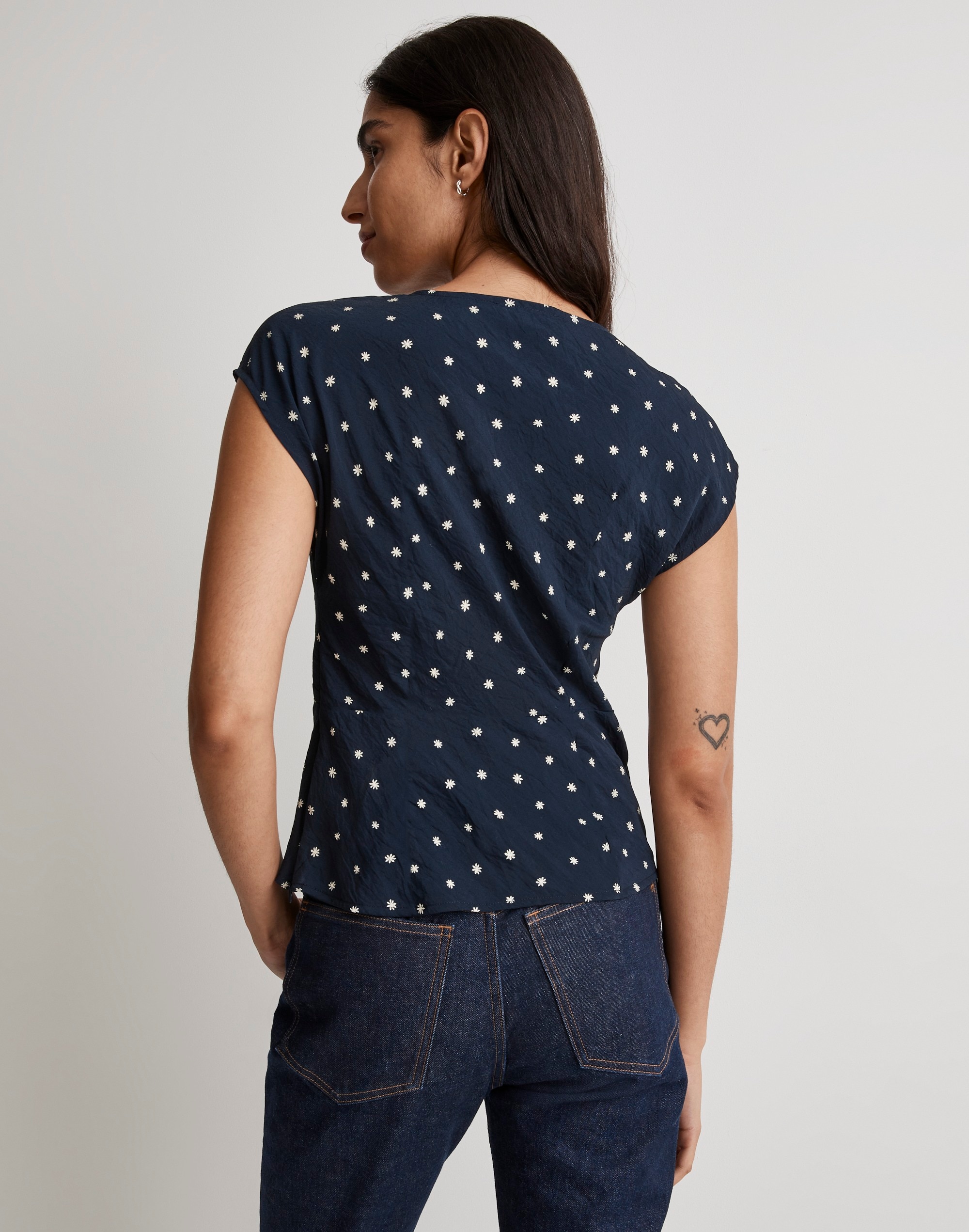 V-Neck Cap-Sleeve Top in Ditsy Floral