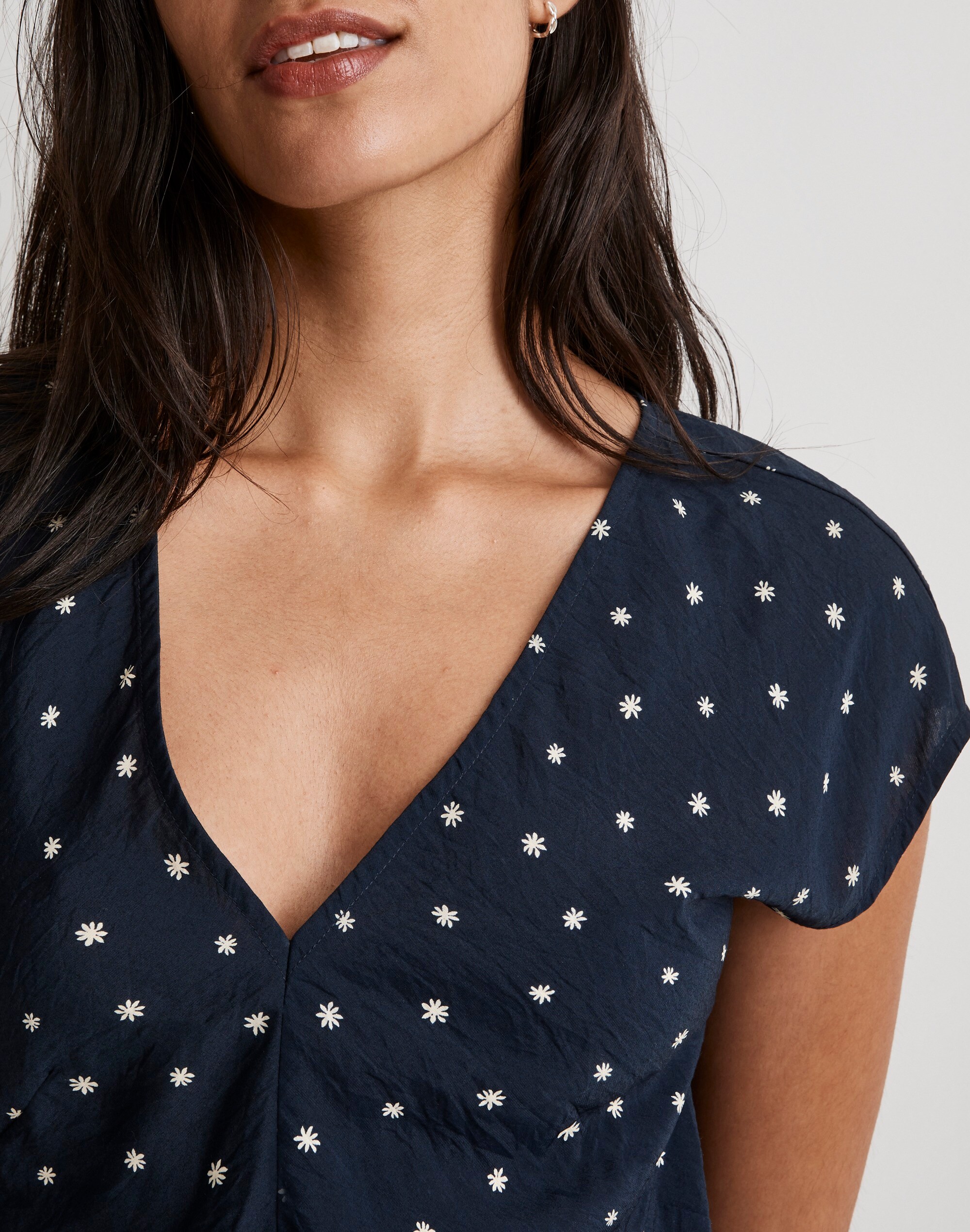 V-Neck Cap-Sleeve Top in Ditsy Floral