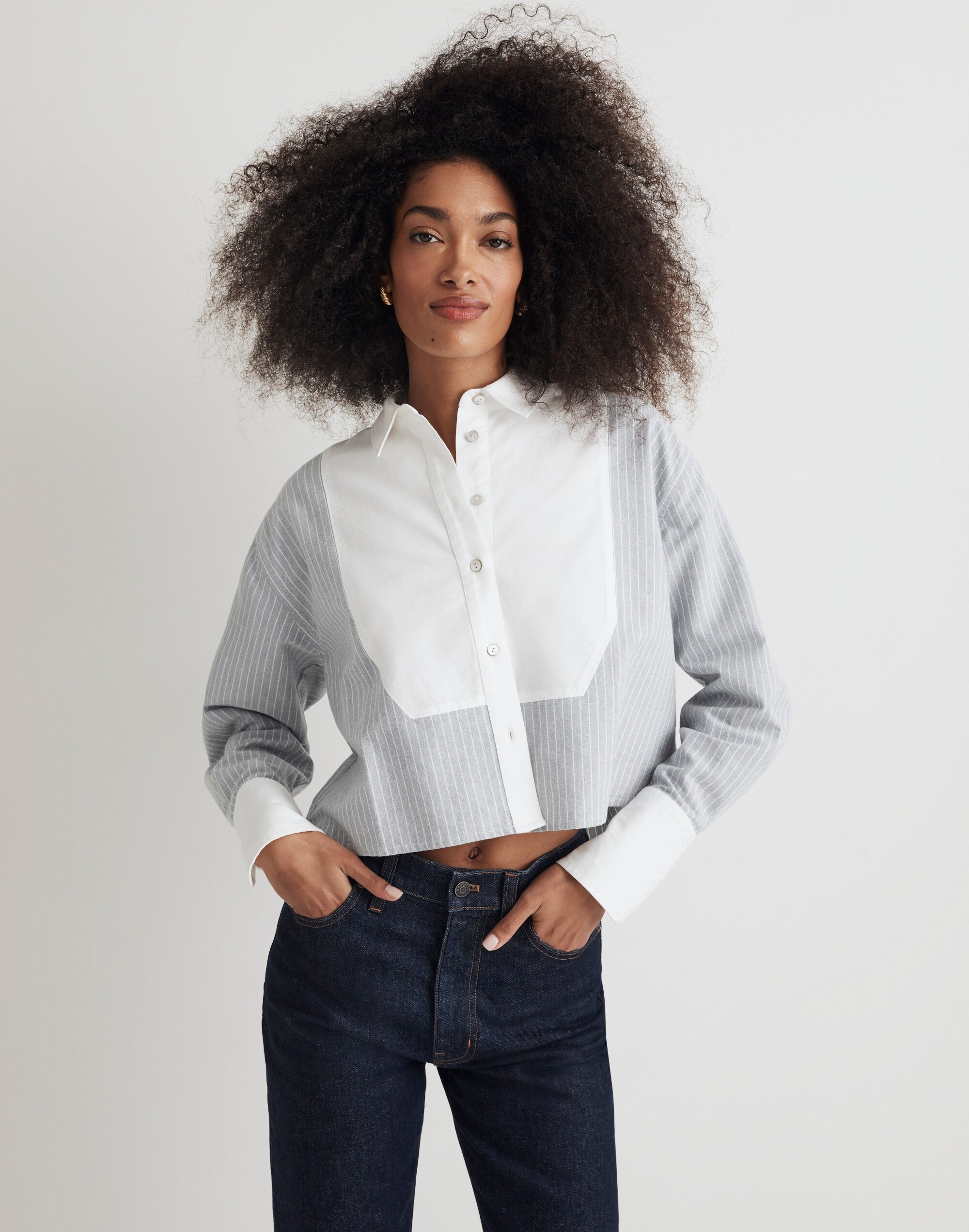 Oxford Cropped Tuxedo Shirt in Stripe