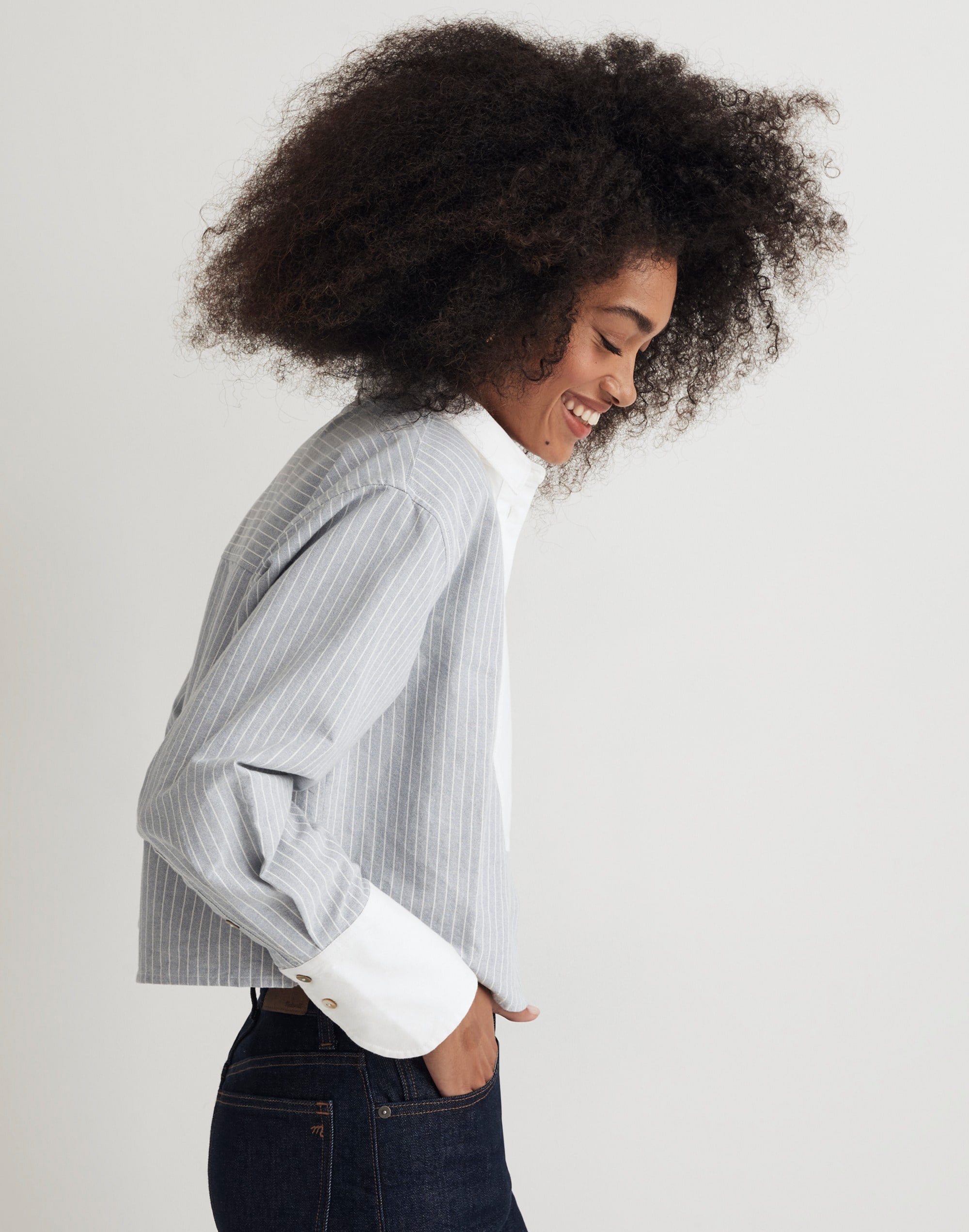 Oxford Cropped Tuxedo Shirt in Stripe