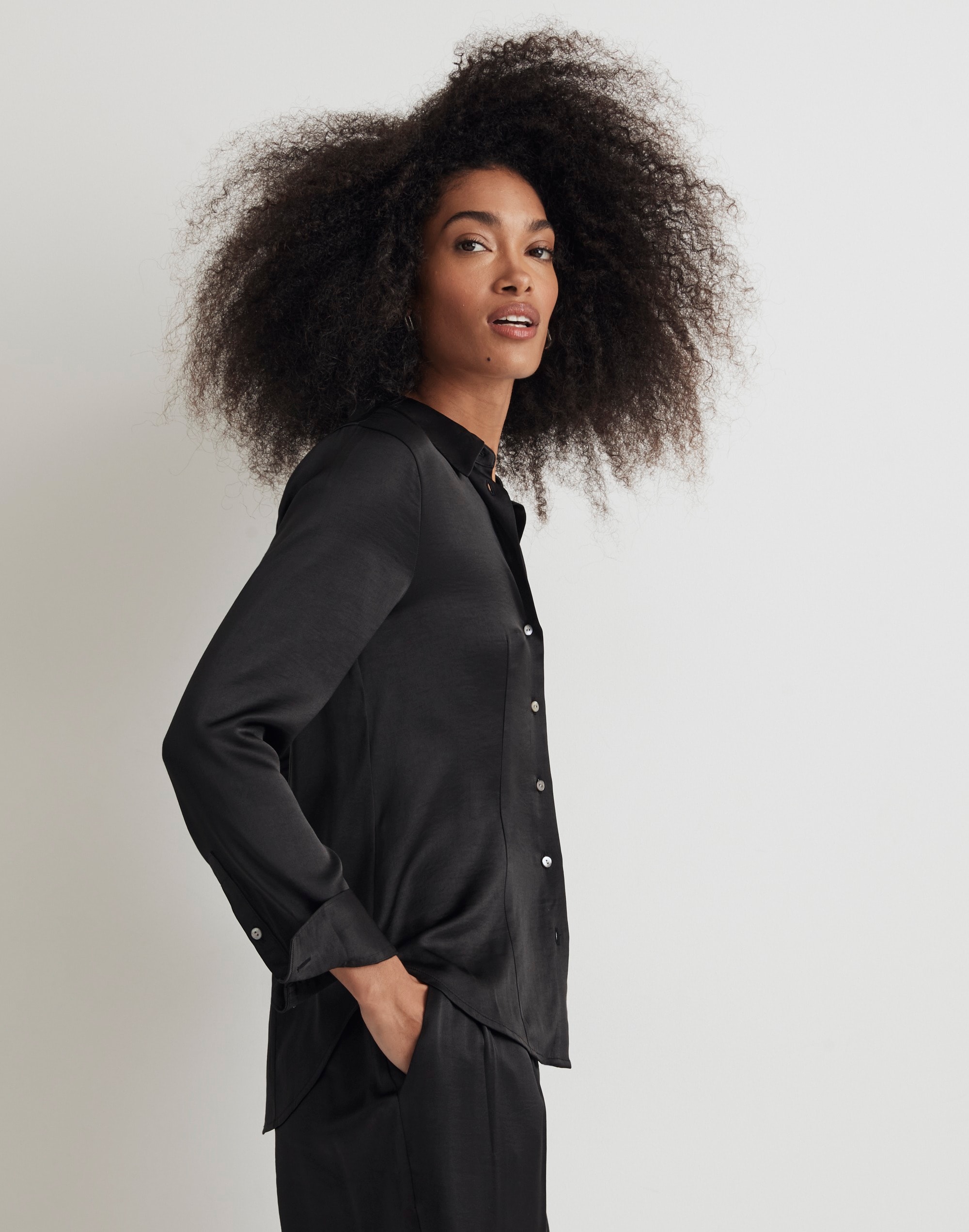 Darted Button-Up Shirt in Satin