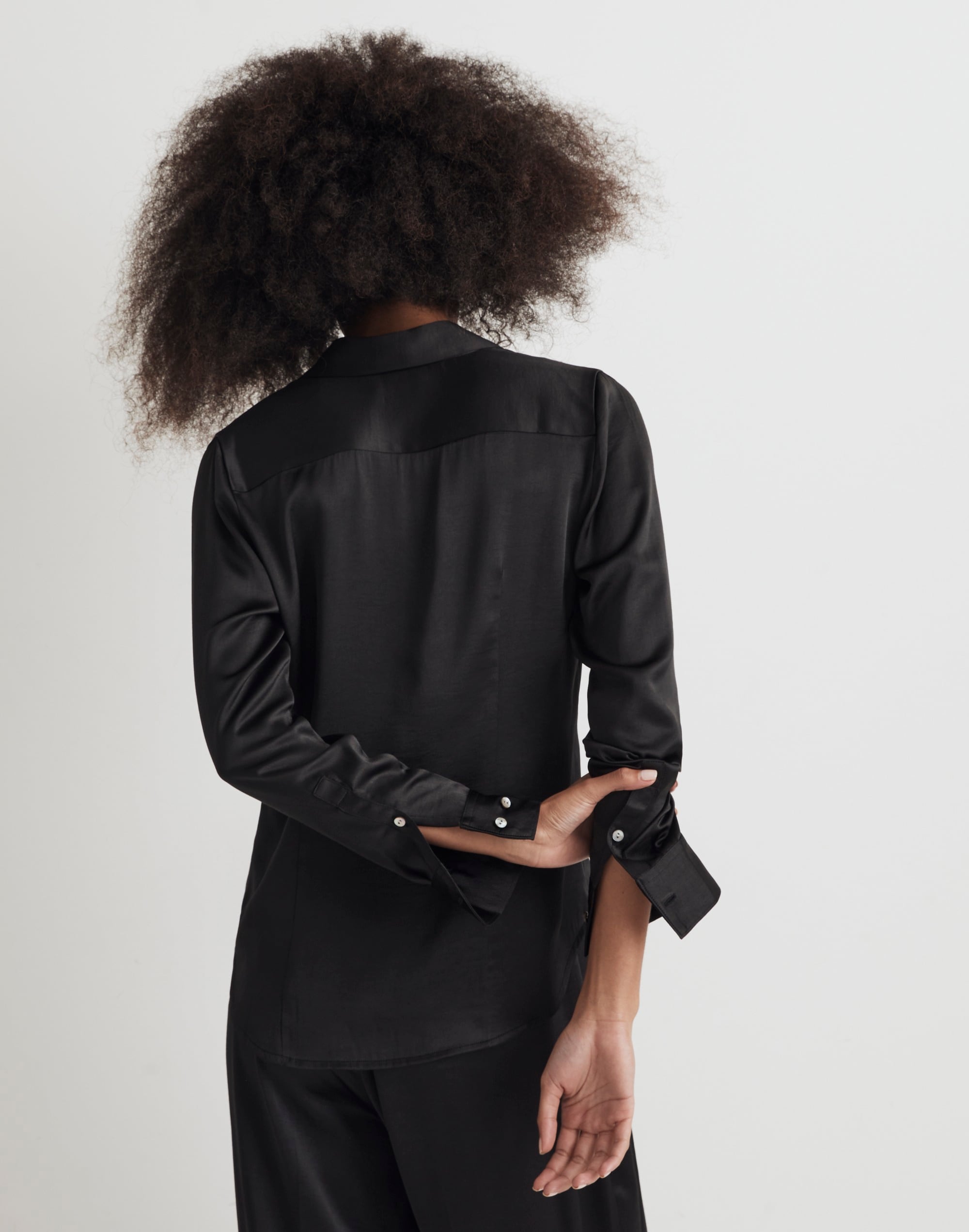 Darted Button-Up Shirt in Satin