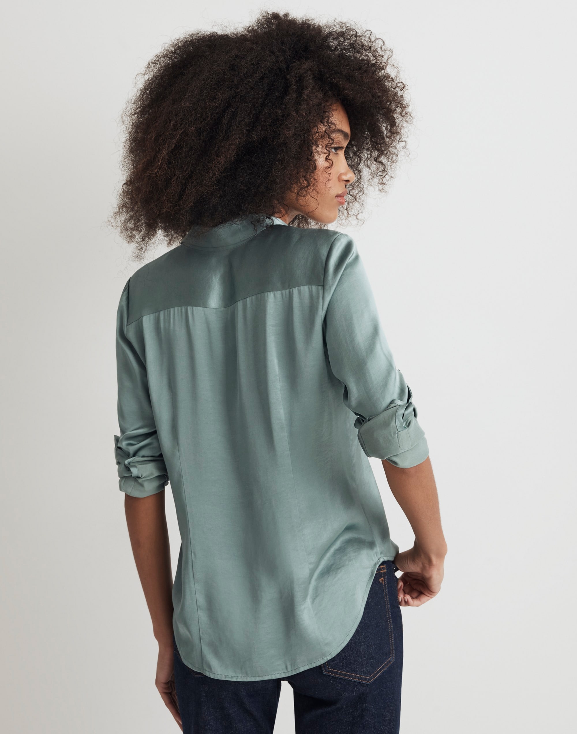 Darted Button-Up Shirt in Satin
