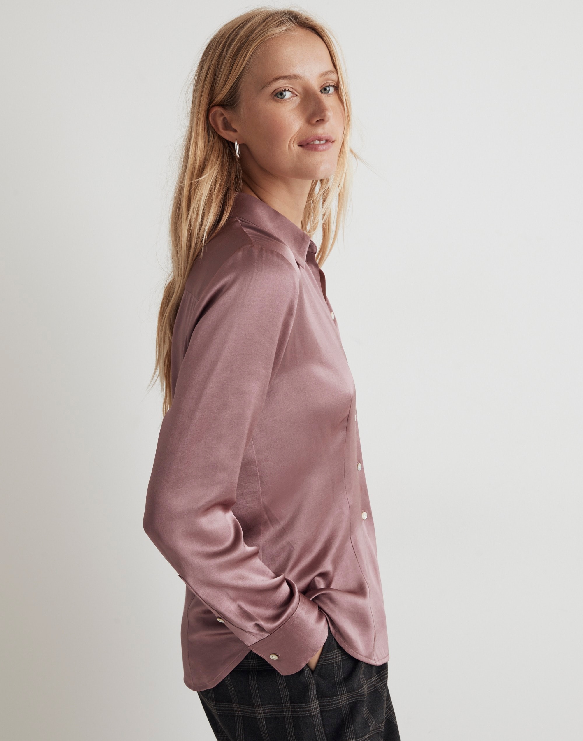 Darted Button-Up Shirt in Satin
