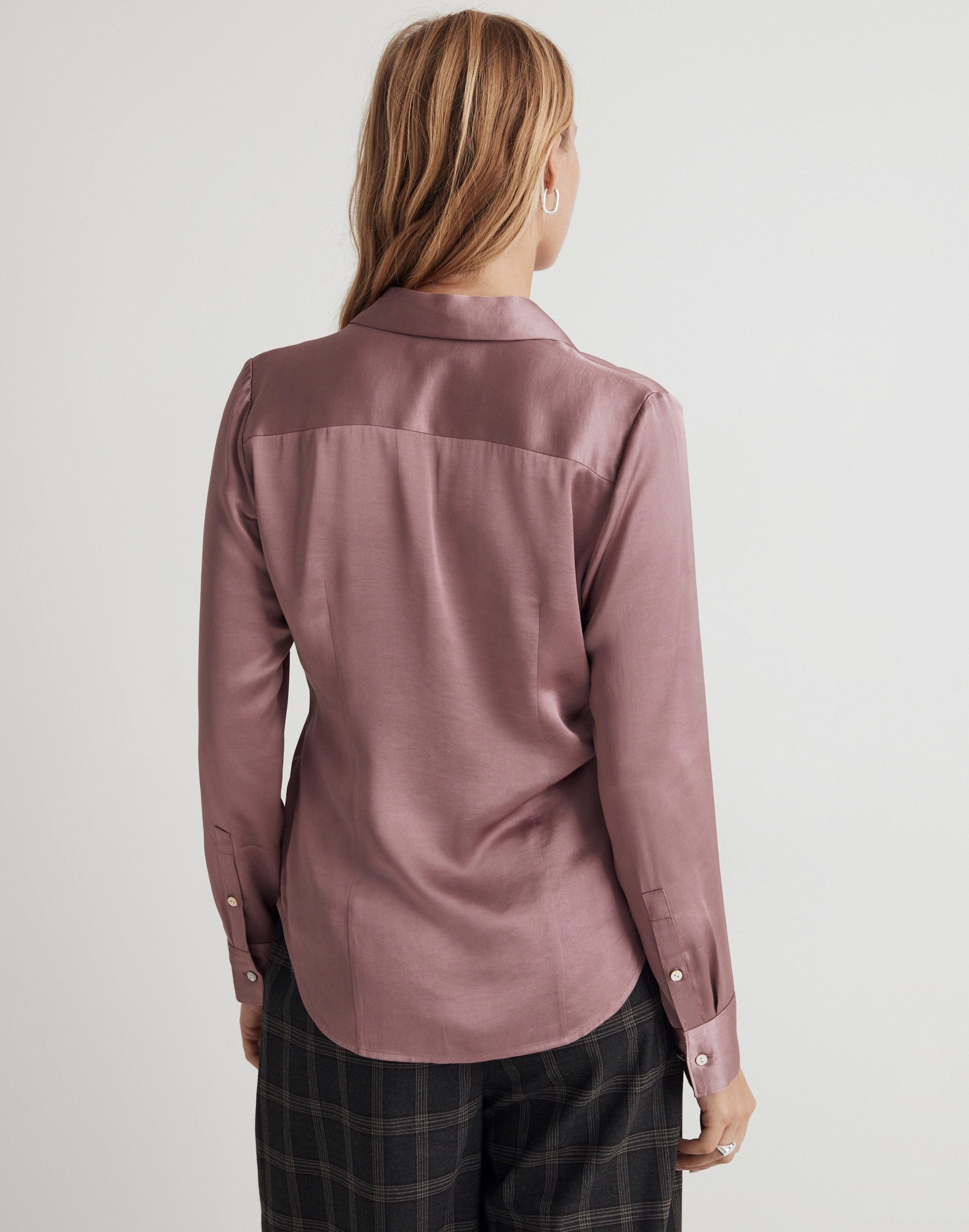 Darted Button-Up Shirt in Satin