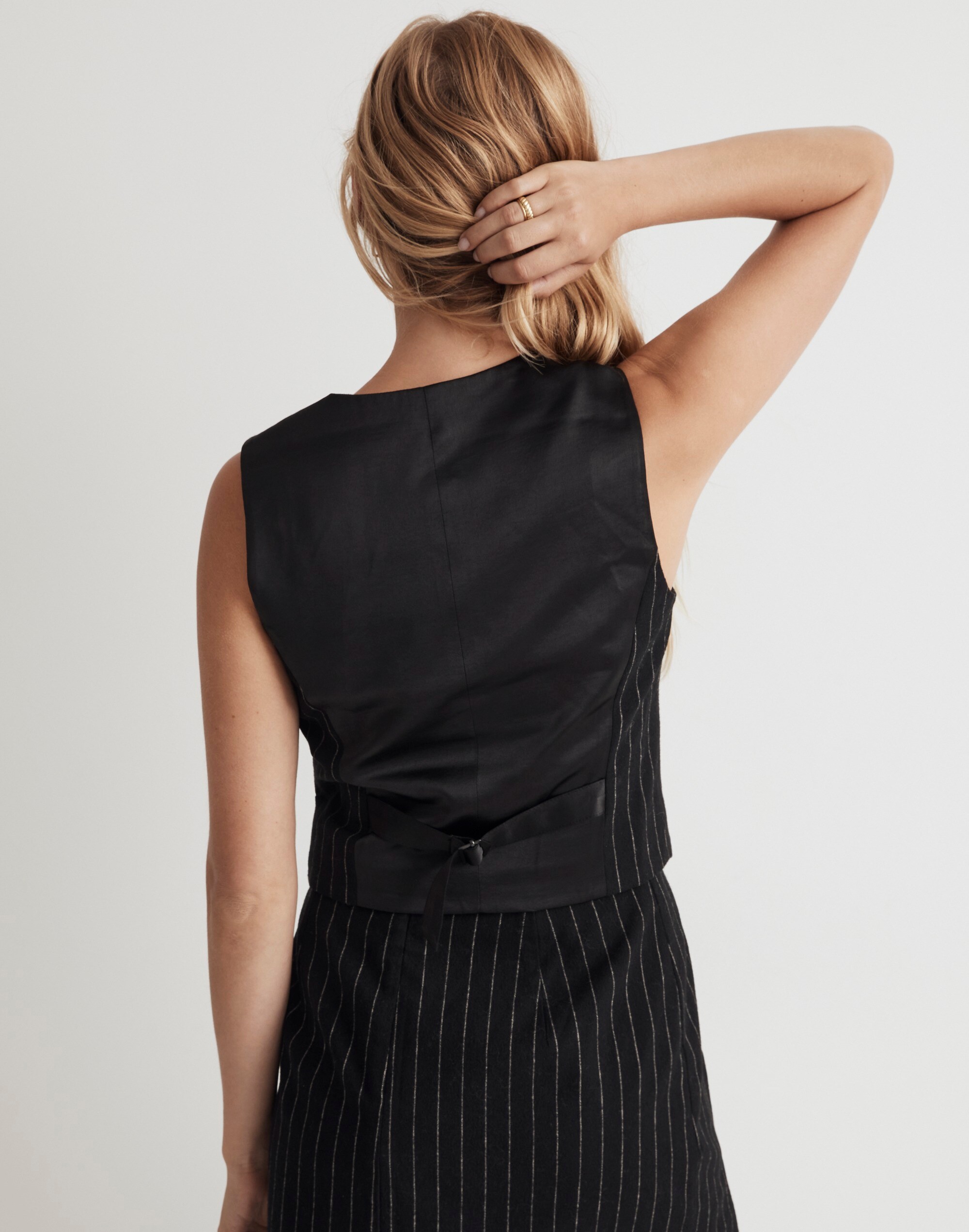 Wool Button-Front Vest in Pinstripe