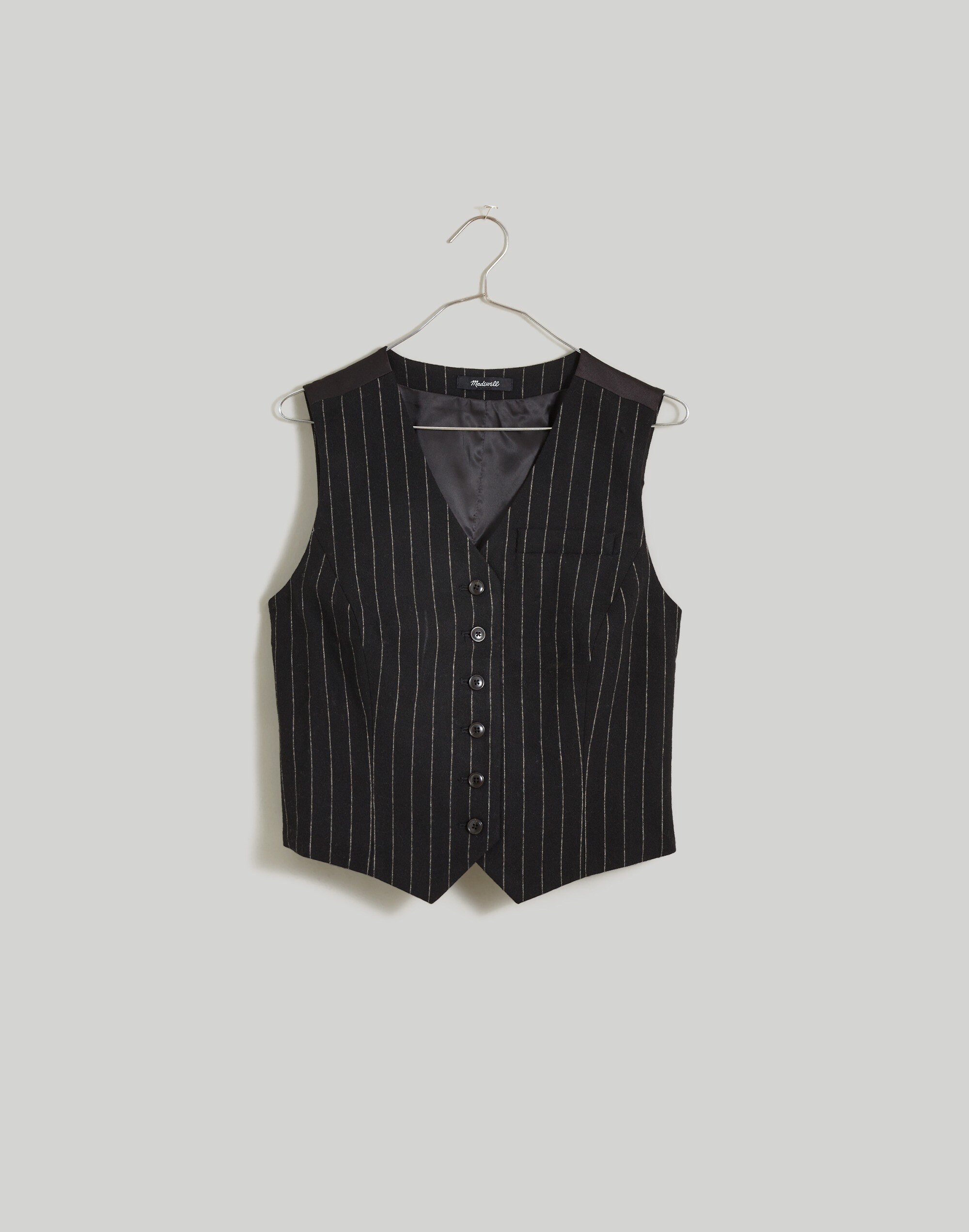Wool Button-Front Vest in Pinstripe