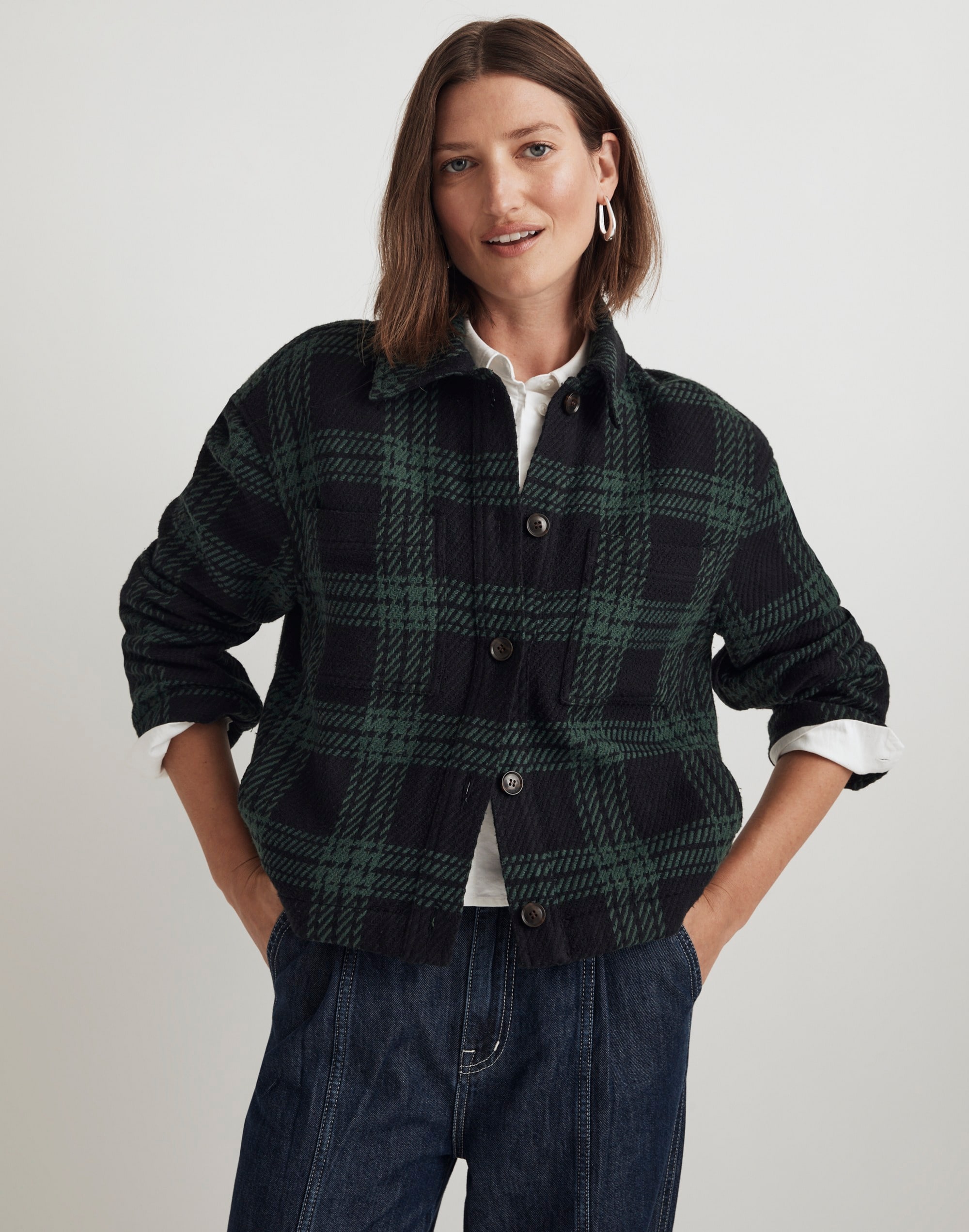 Flannel Boxy Shirt-Jacket in Plaid