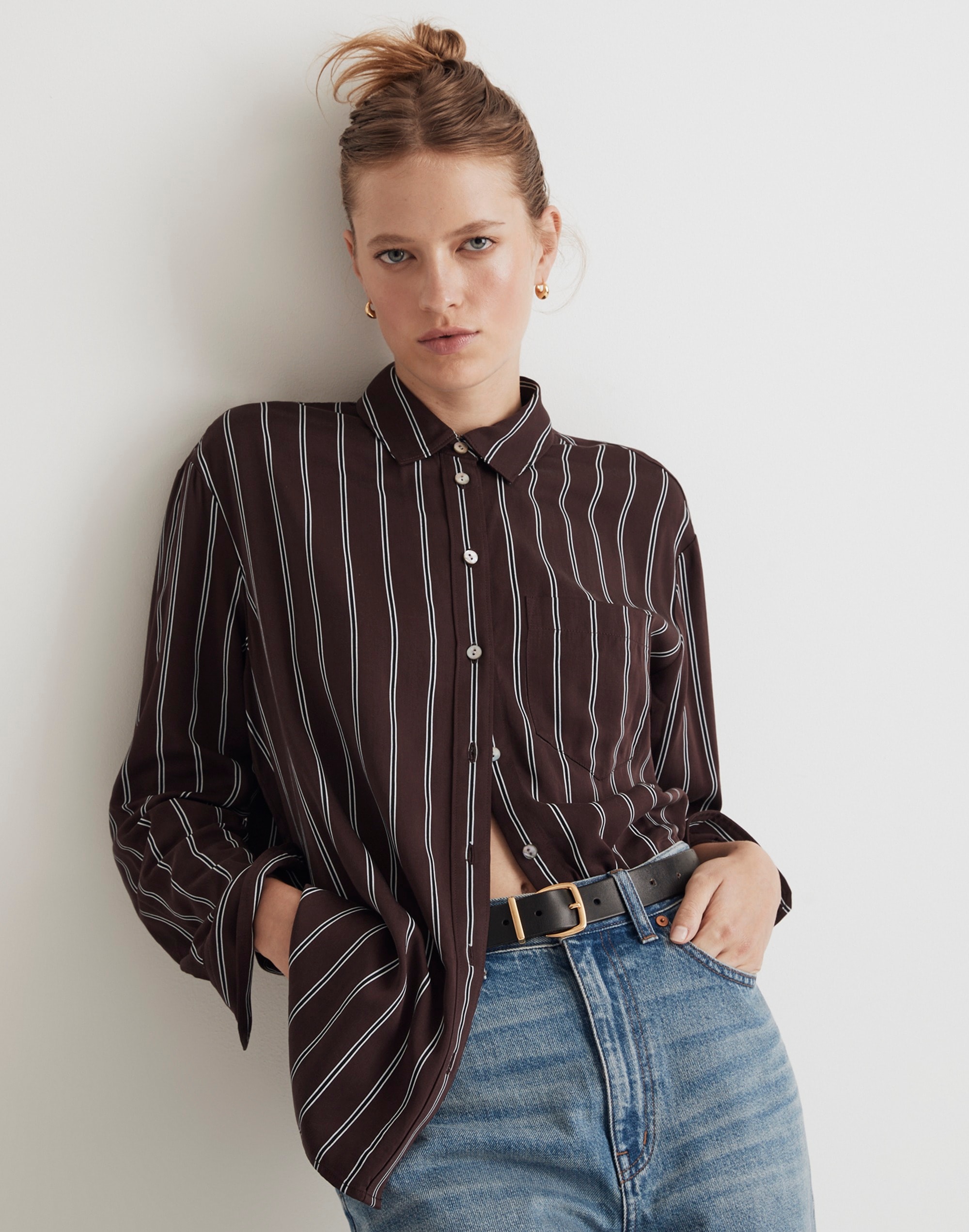 Satin Oversized Boyshirt in Stripe