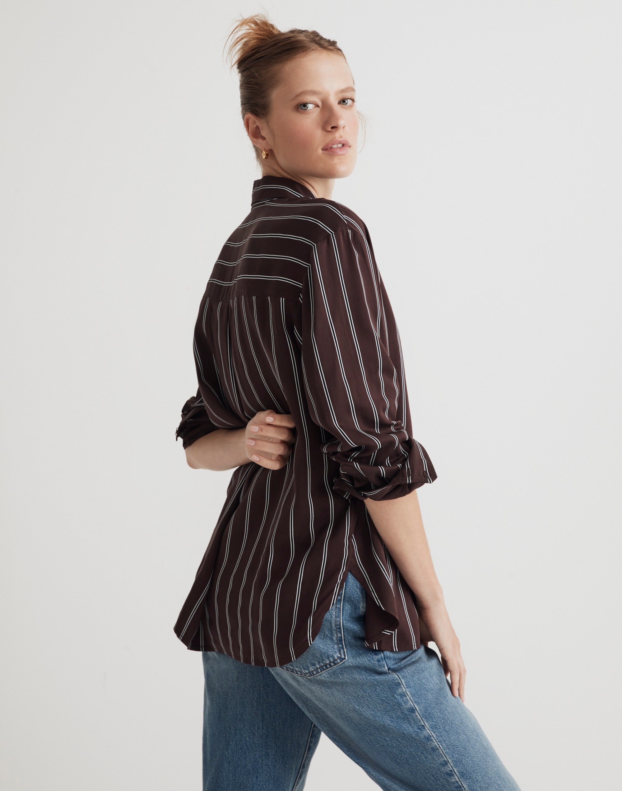 Satin Oversized Boyshirt in Stripe