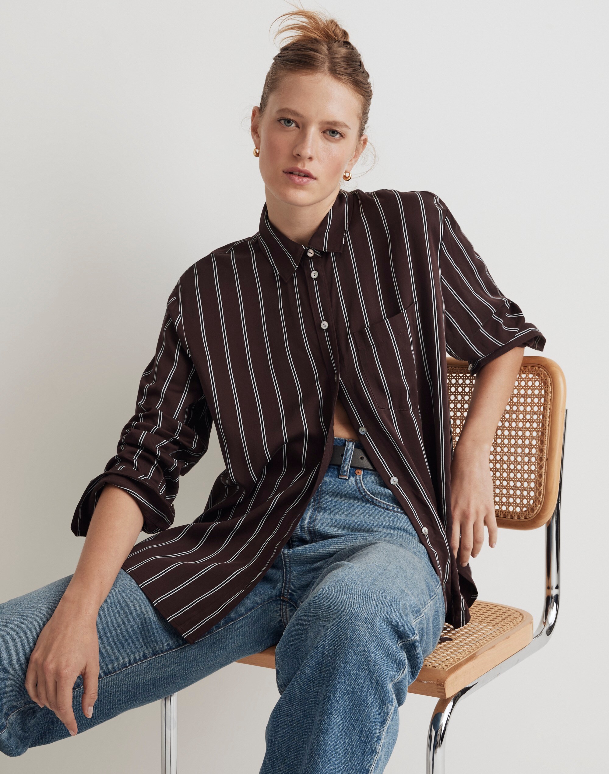 Satin Oversized Boyshirt in Stripe | Madewell