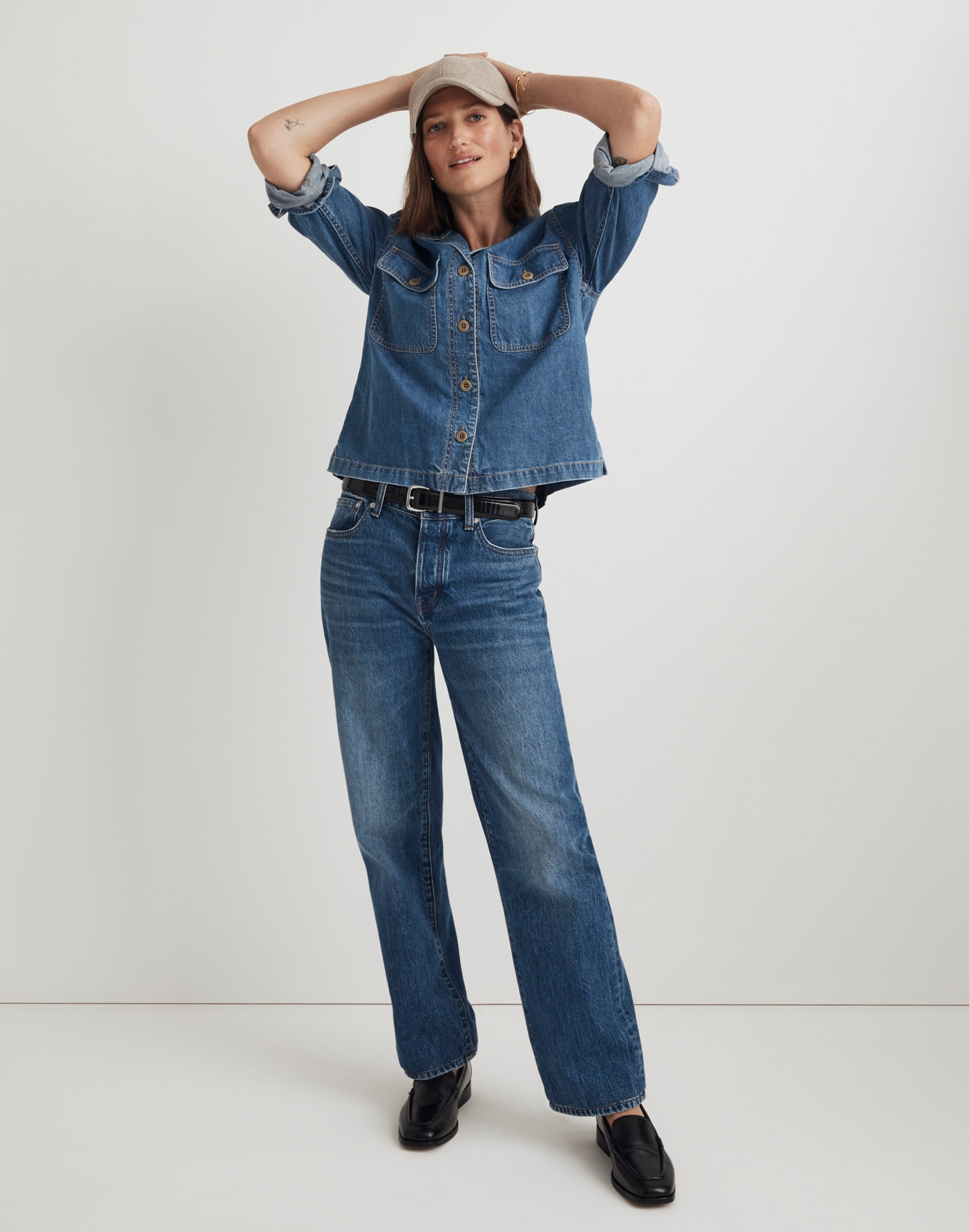 Denim Cropped Button-Up Shirt in Ridgeville Wash