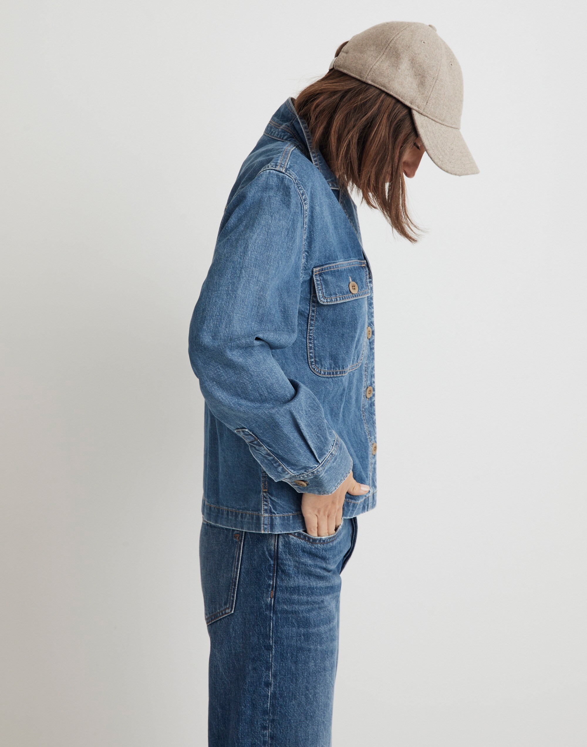 Denim Cropped Button-Up Shirt in Ridgeville Wash