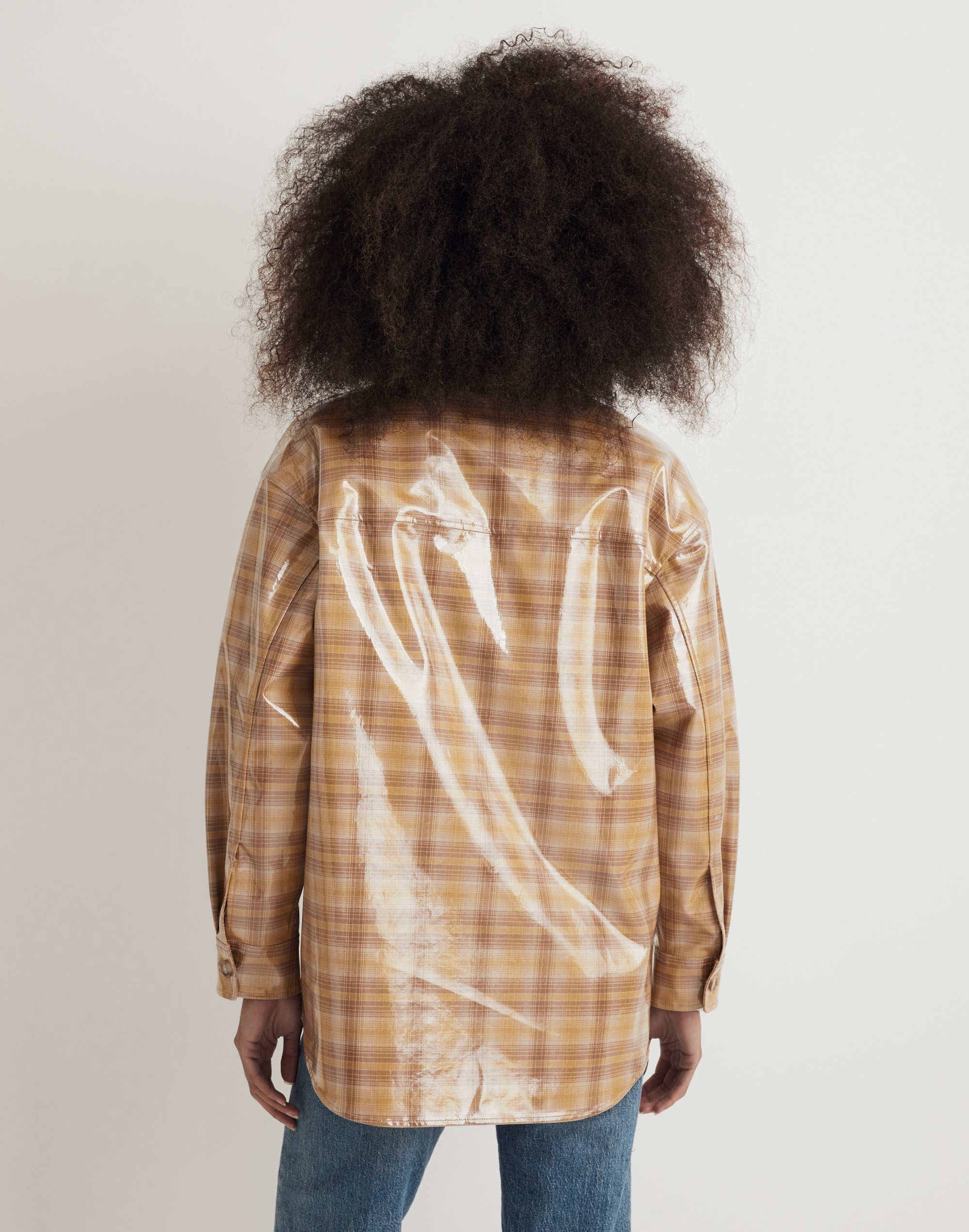 Laminated Superoversized Shirt-Jacket in Yarn-Dyed Plaid