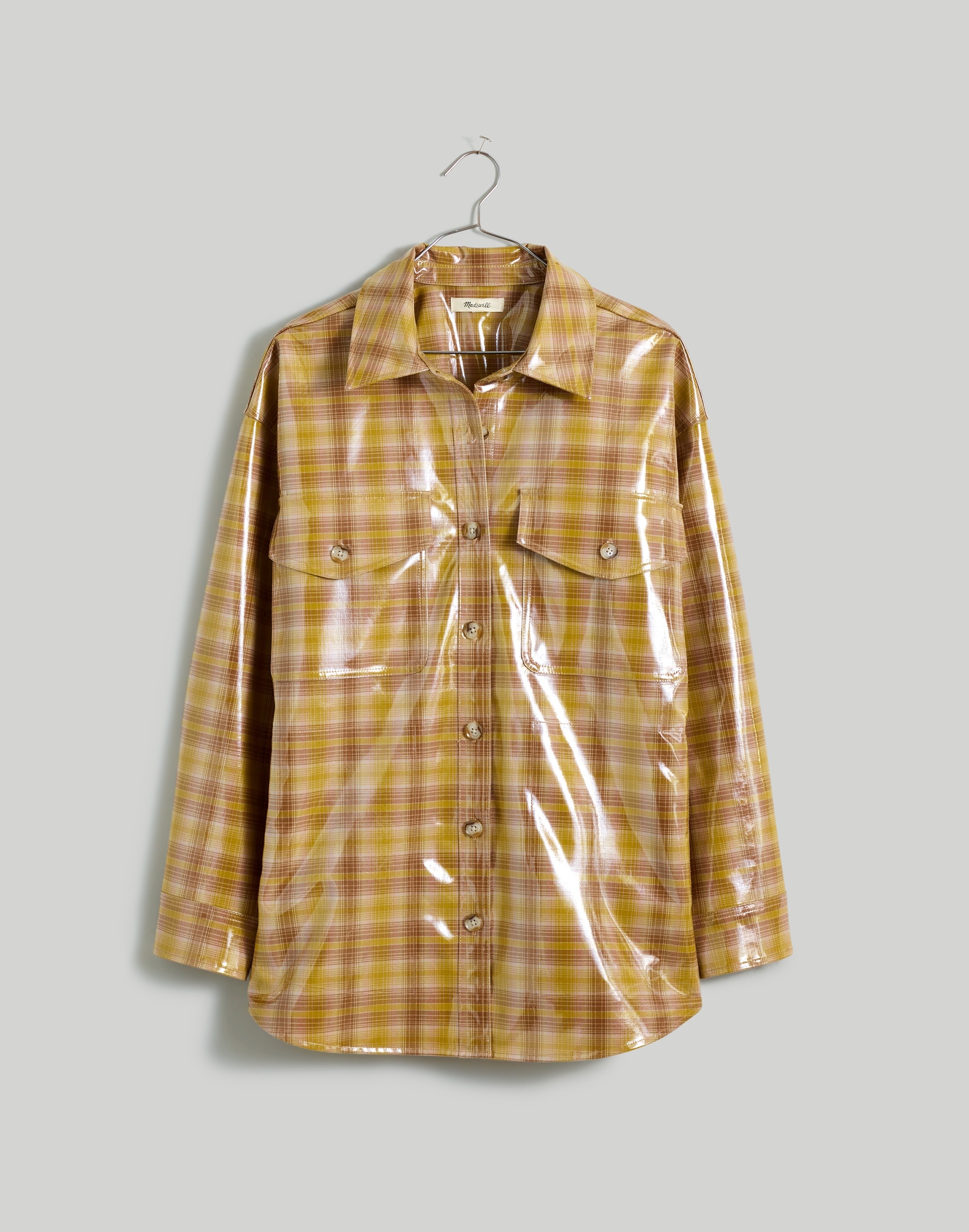 Laminated Superoversized Shirt-Jacket in Yarn-Dyed Plaid