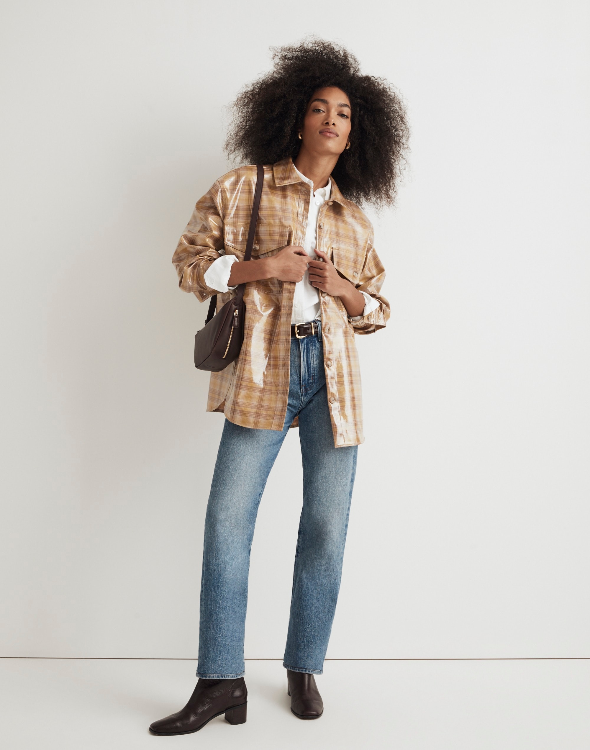 Laminated Superoversized Shirt-Jacket in Yarn-Dyed Plaid