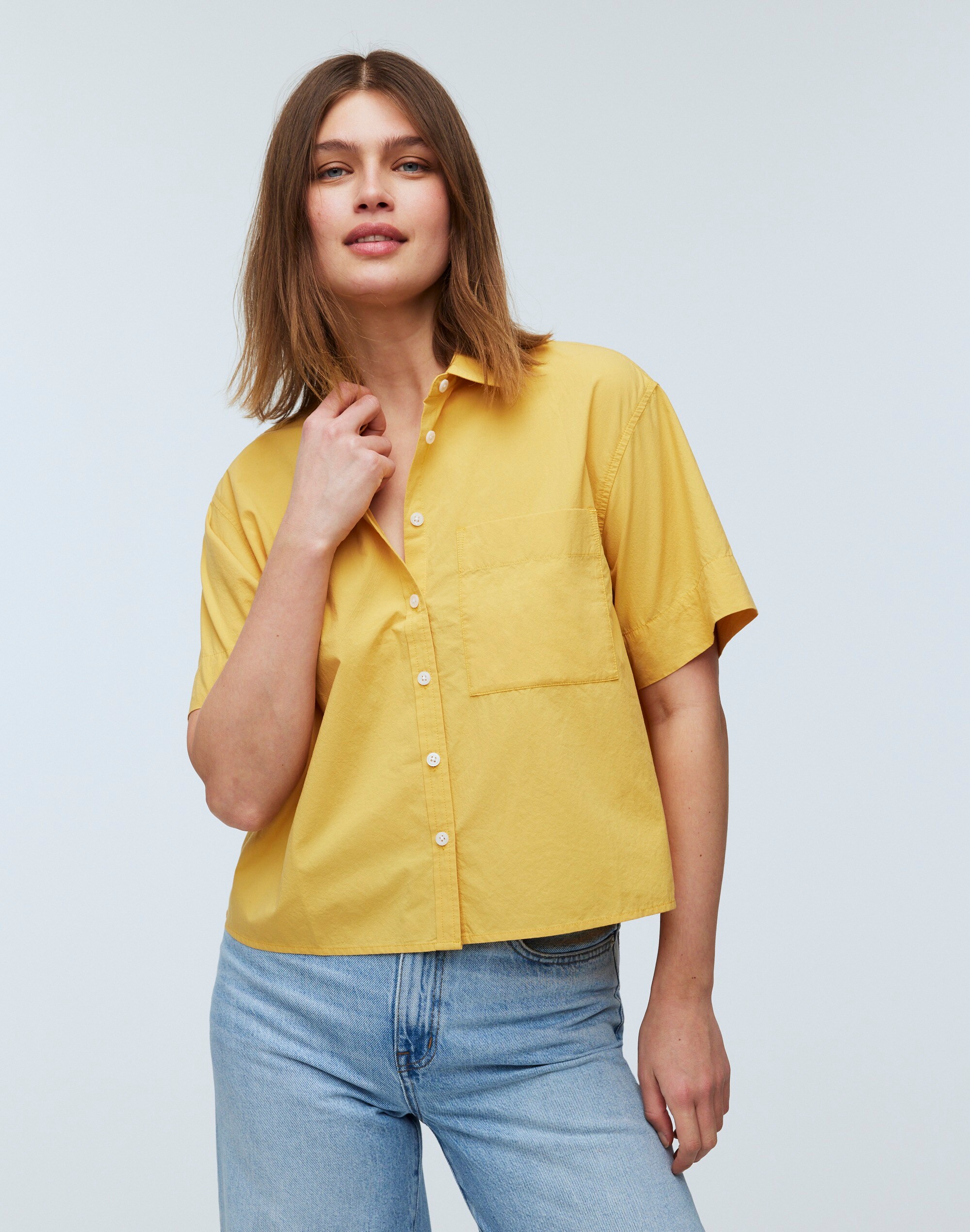 Signature Poplin Cropped Utility Button-Up Shirt