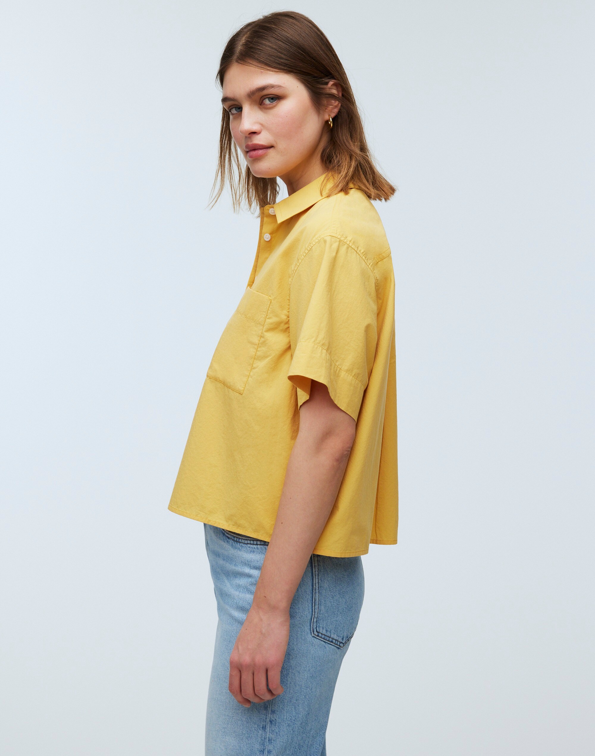 Signature Poplin Cropped Utility Button-Up Shirt
