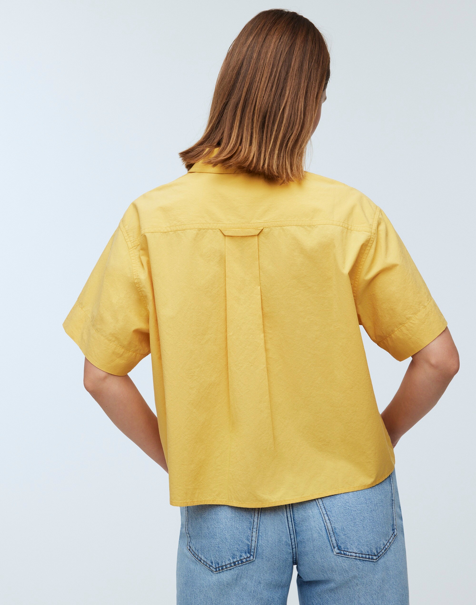 Signature Poplin Cropped Utility Button-Up Shirt