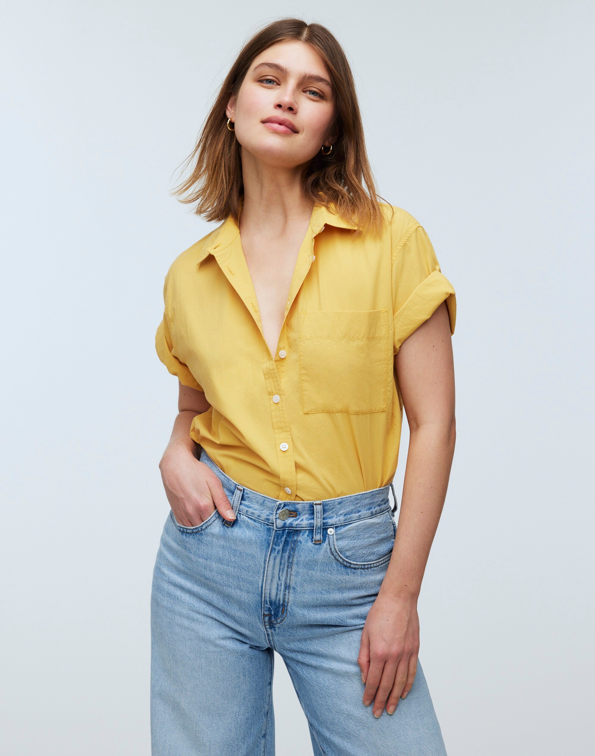 Signature Poplin Cropped Utility Button-Up Shirt