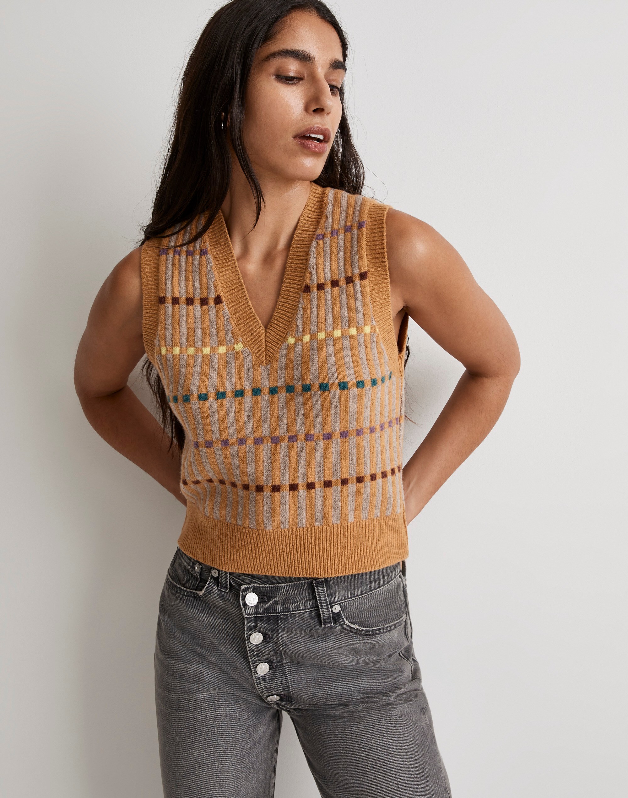 Jacquard V-Neck Sweater Vest