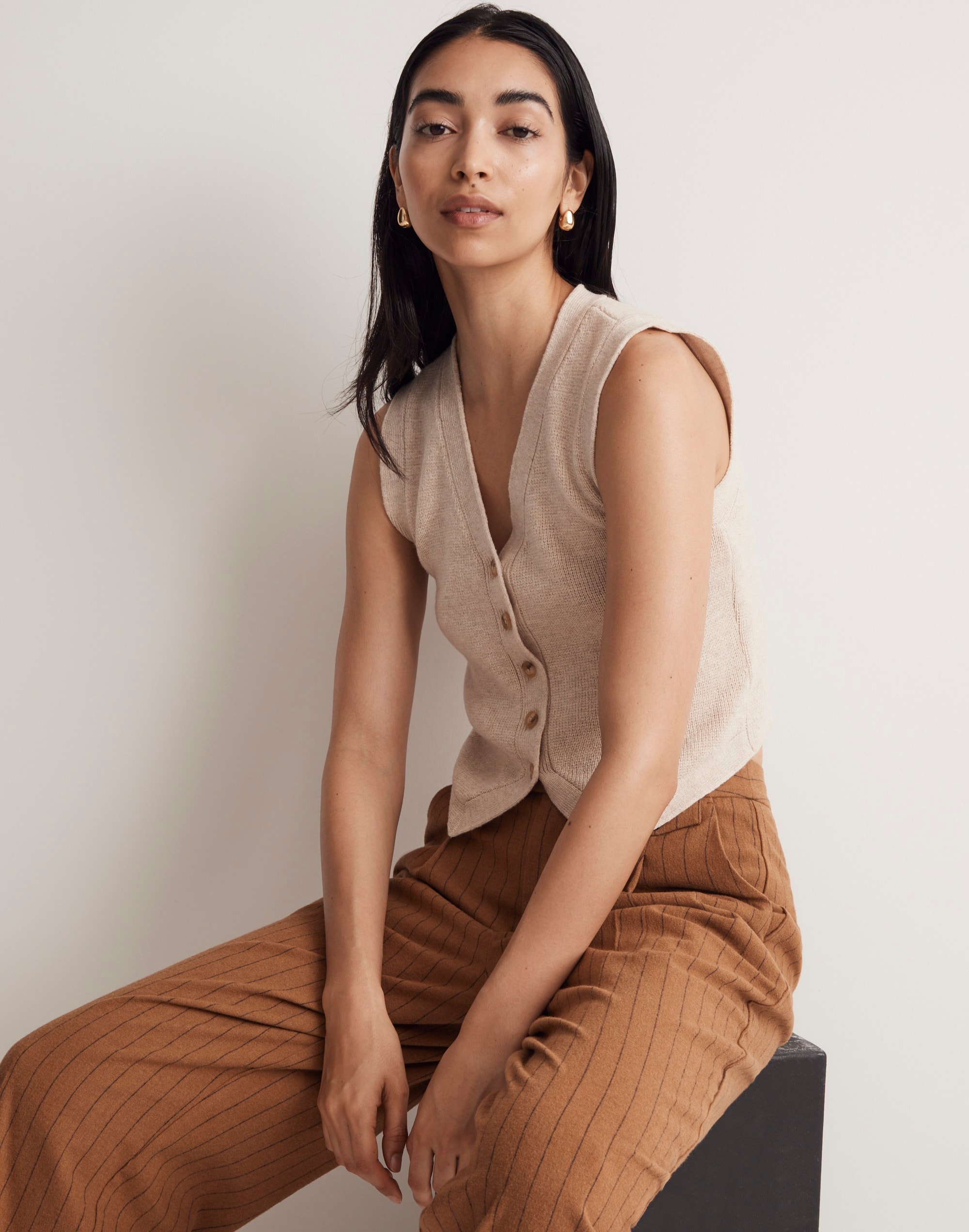 V-Neck Button-Front Sweater Vest