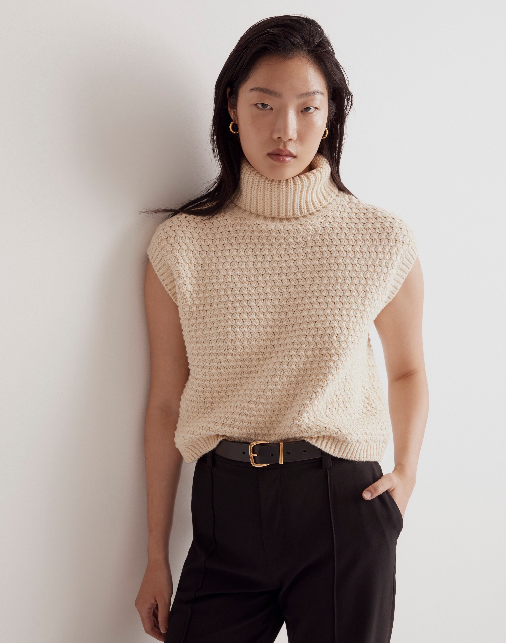Textured Turtleneck Sweater Vest