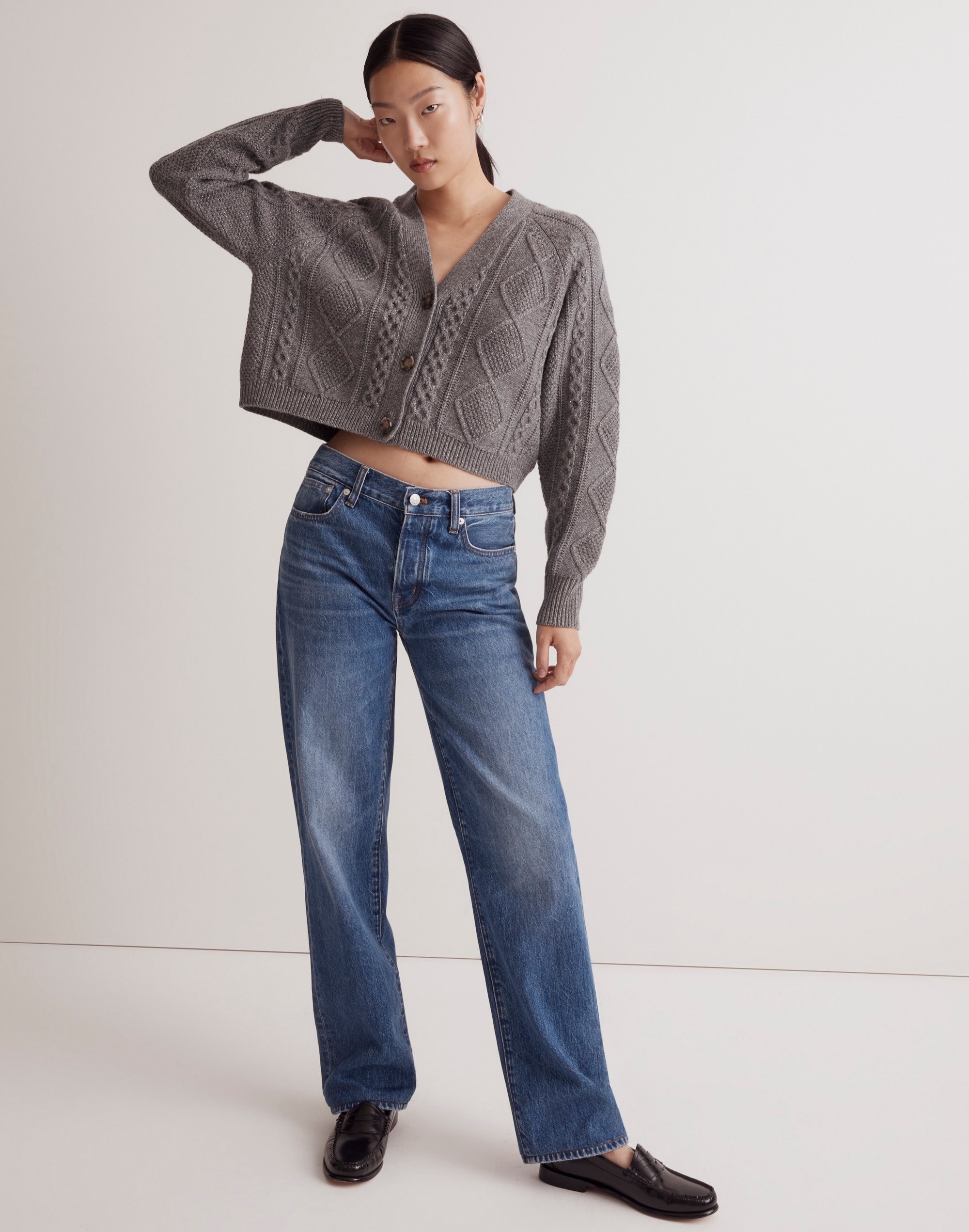 Cable-Knit Cropped Cardigan