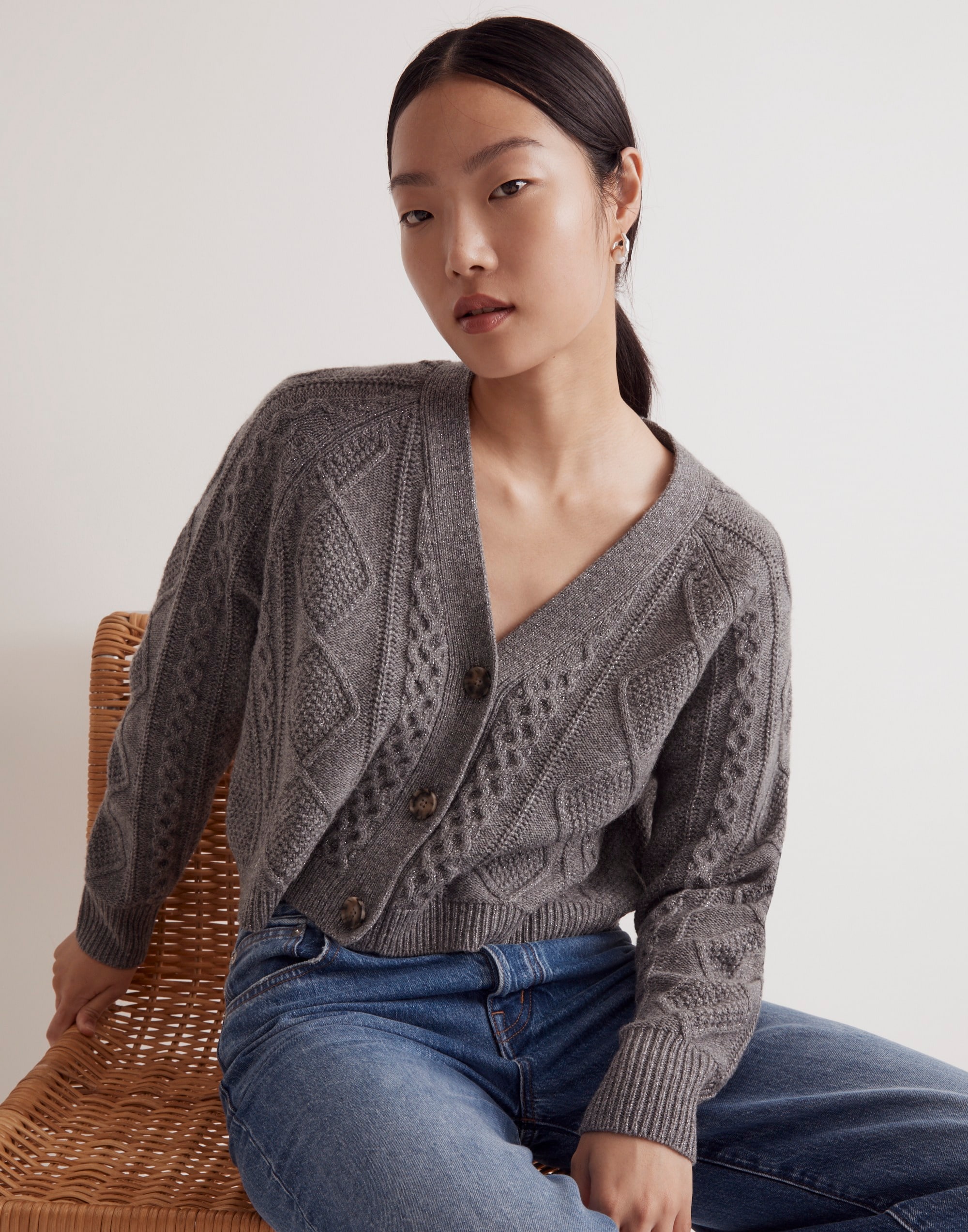 Cable-Knit Cropped Cardigan