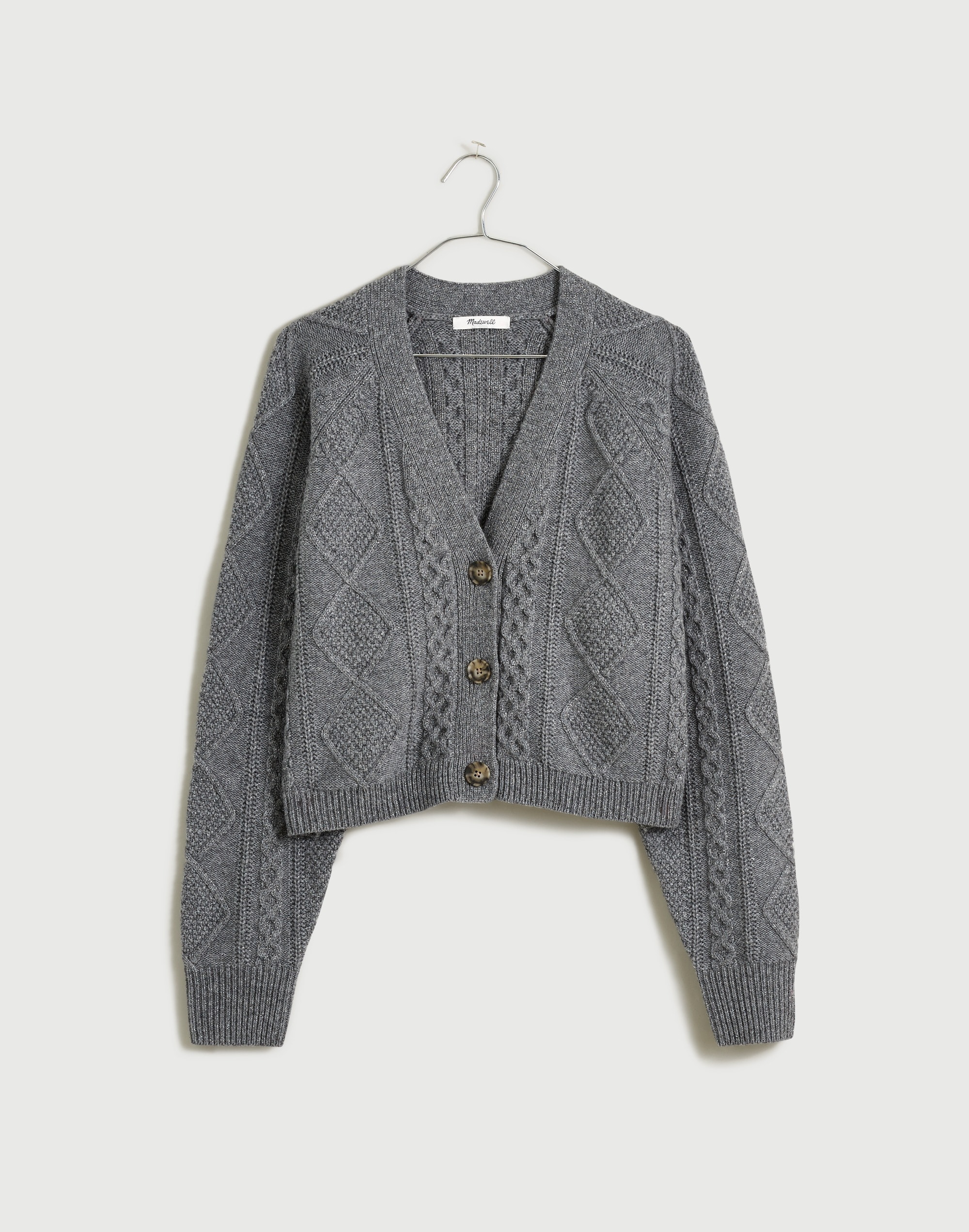 Shimmer Cable-Knit Crop Cardigan