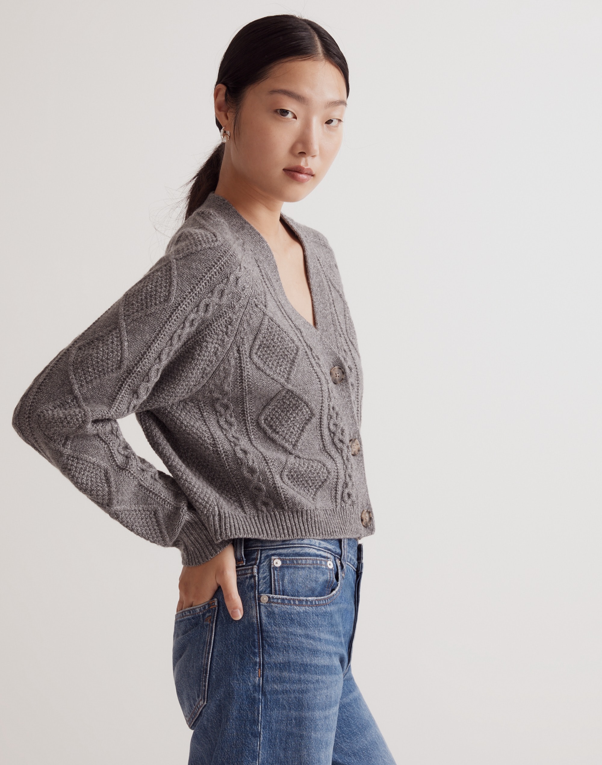 Cable-Knit Cropped Cardigan