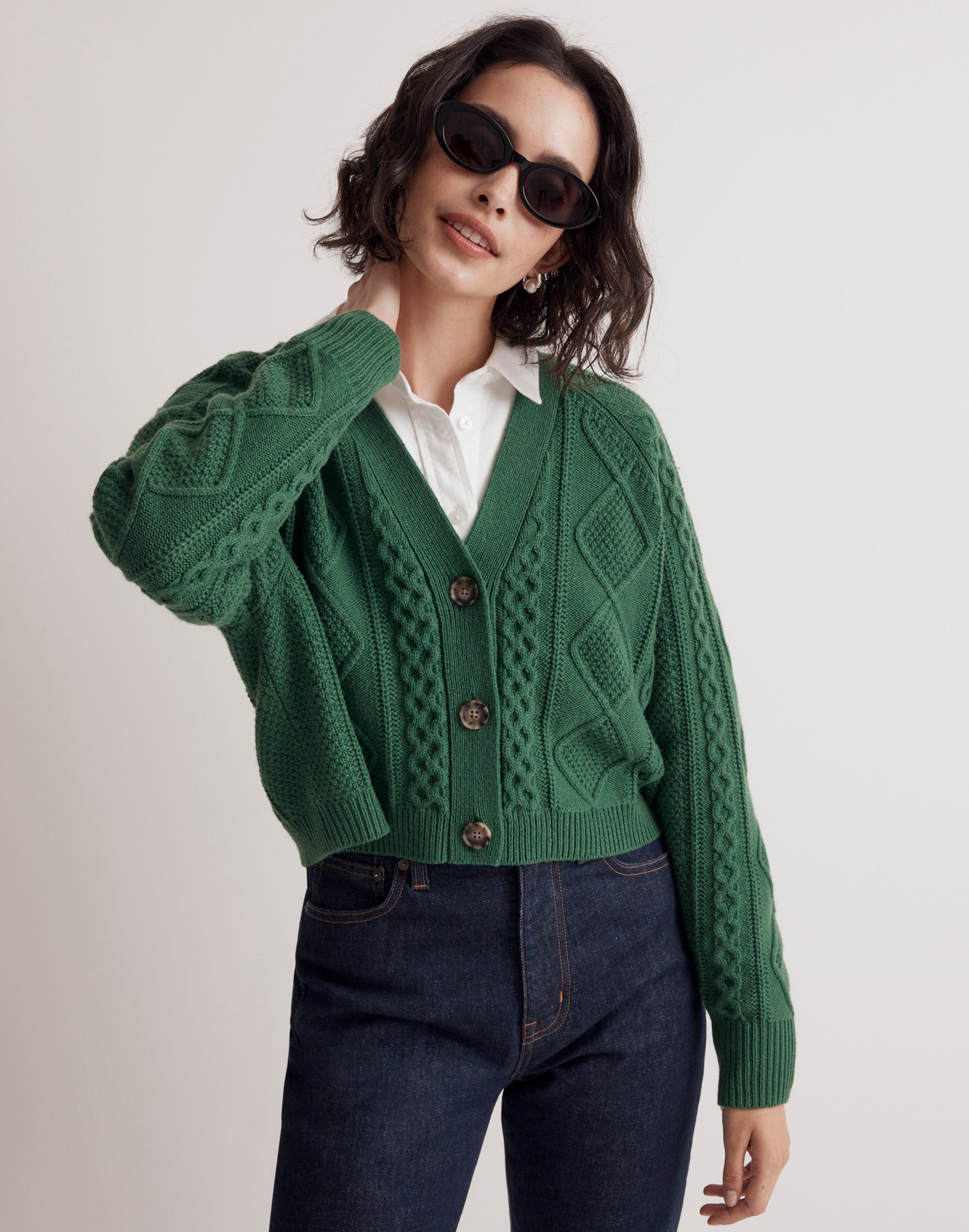 Cable-Knit Cropped Cardigan