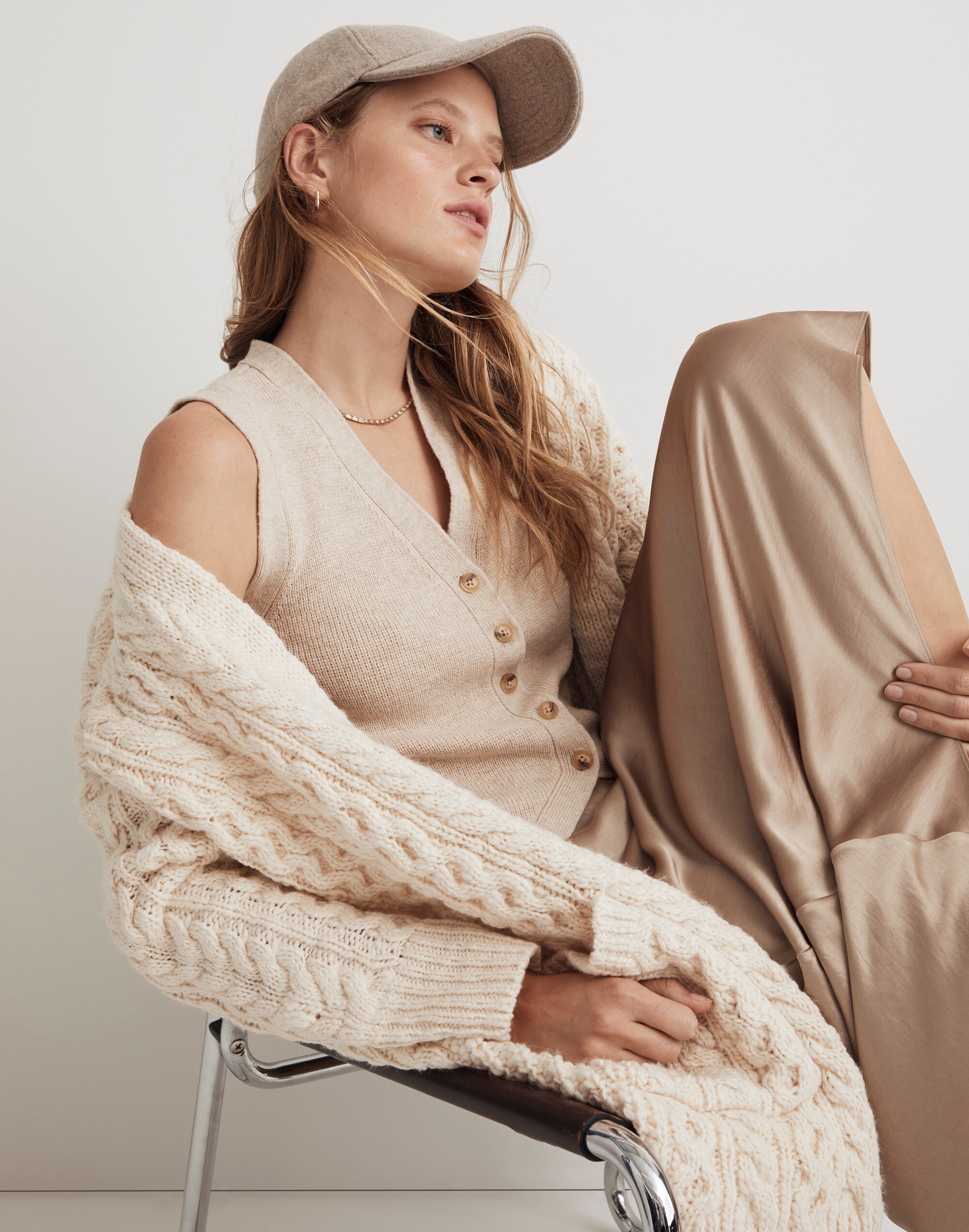 Cable-Knit Long Cardigan