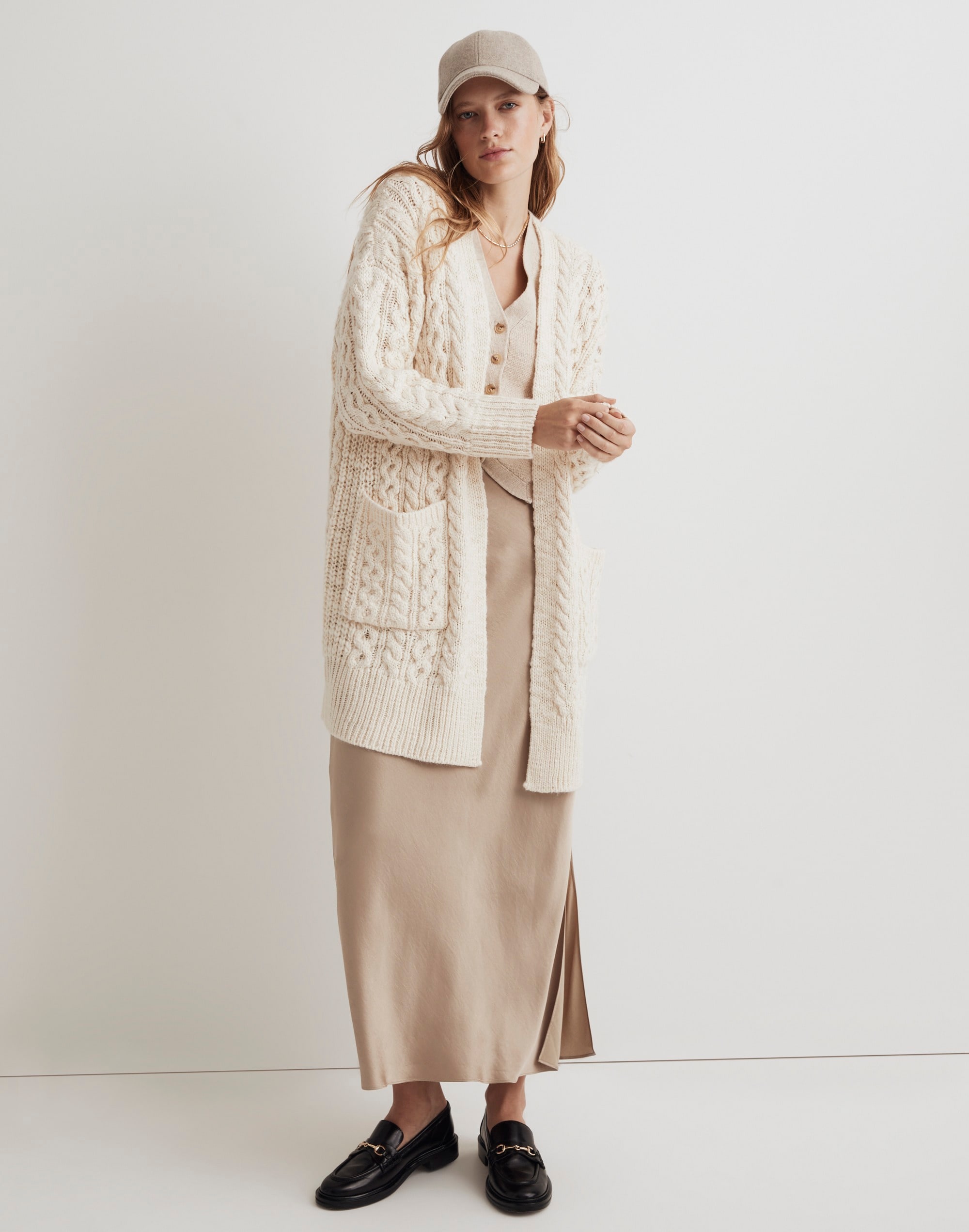 cable-knit long cardigan
