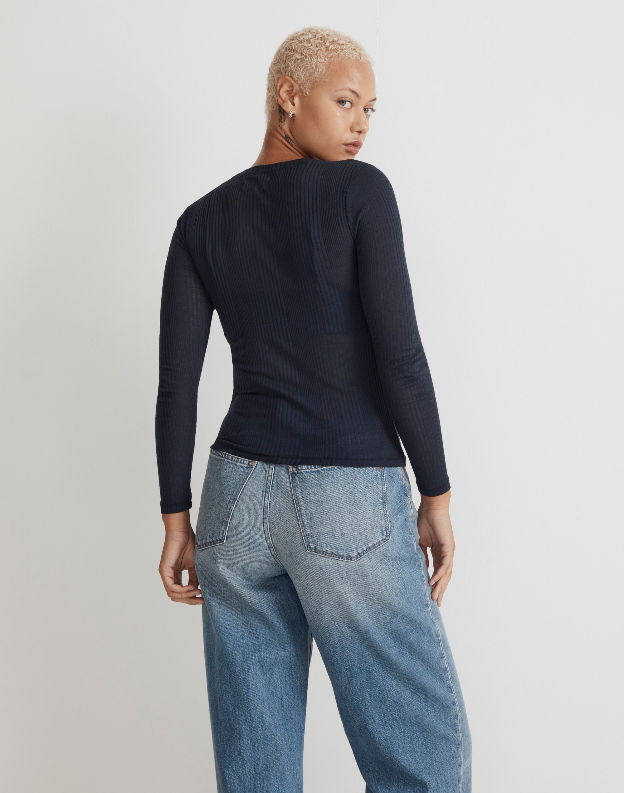 Variegated Ribbed Crewneck Long-Sleeve Tee