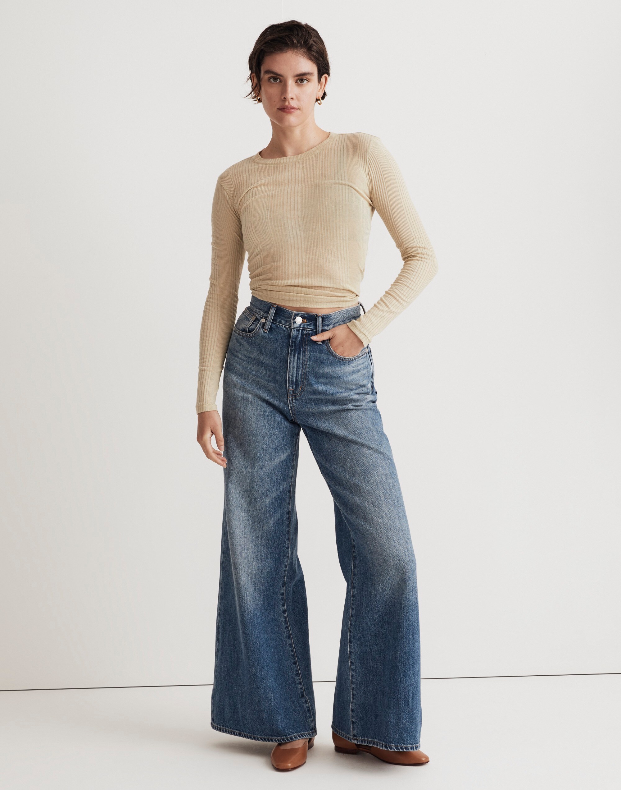 Variegated Ribbed Crewneck Long-Sleeve Tee