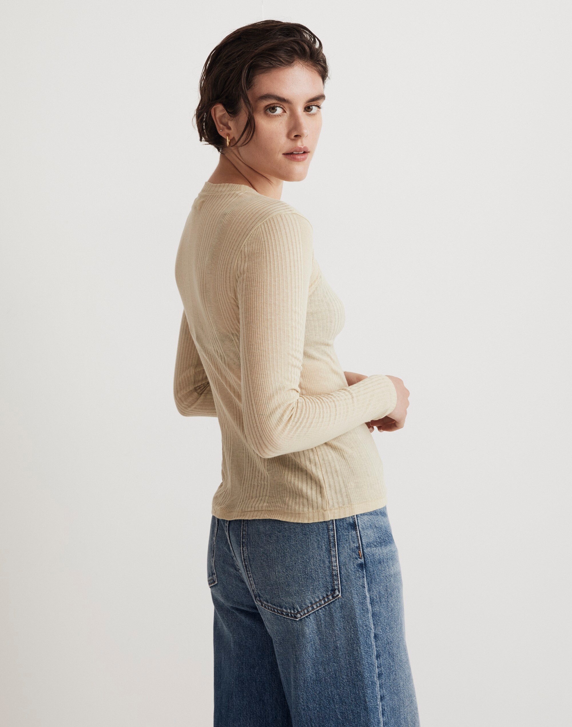 Variegated Ribbed Crewneck Long-Sleeve Tee