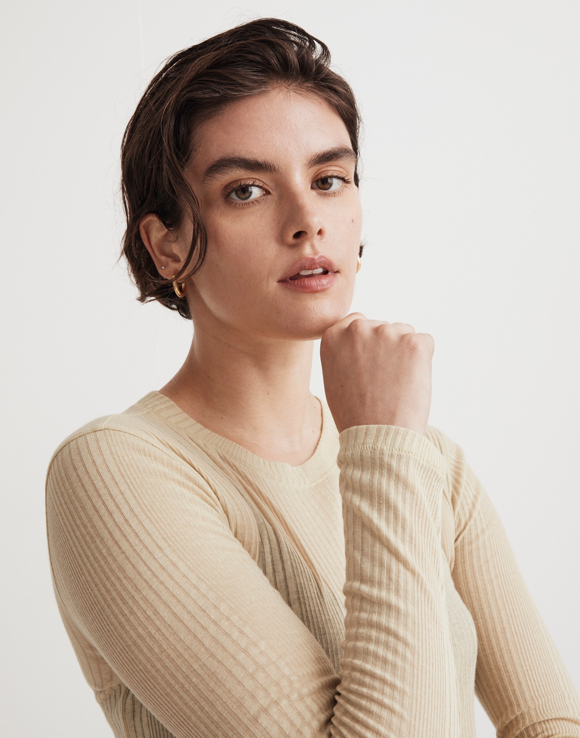 Variegated Ribbed Crewneck Long-Sleeve Tee