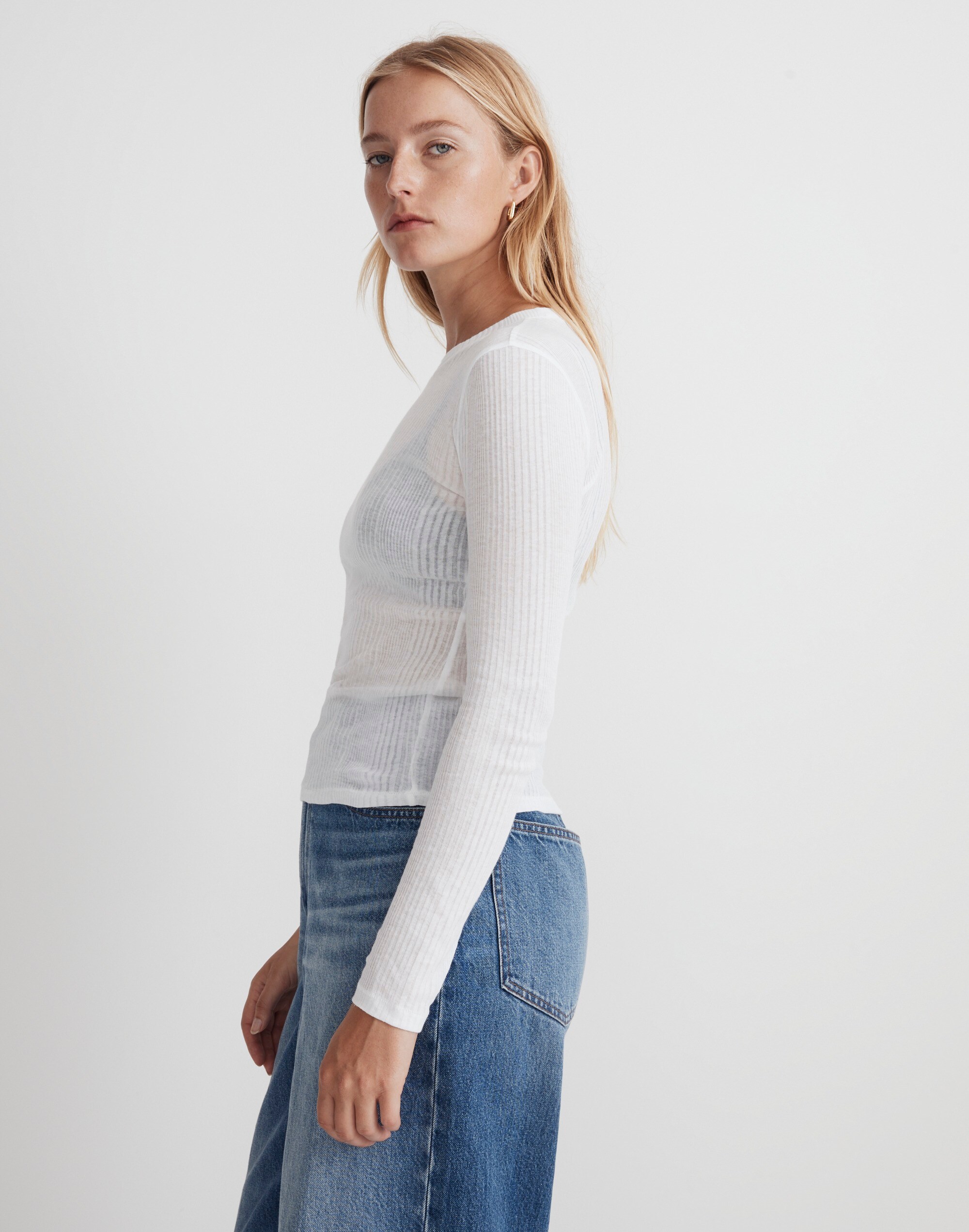 Variegated Ribbed Crewneck Long-Sleeve Tee