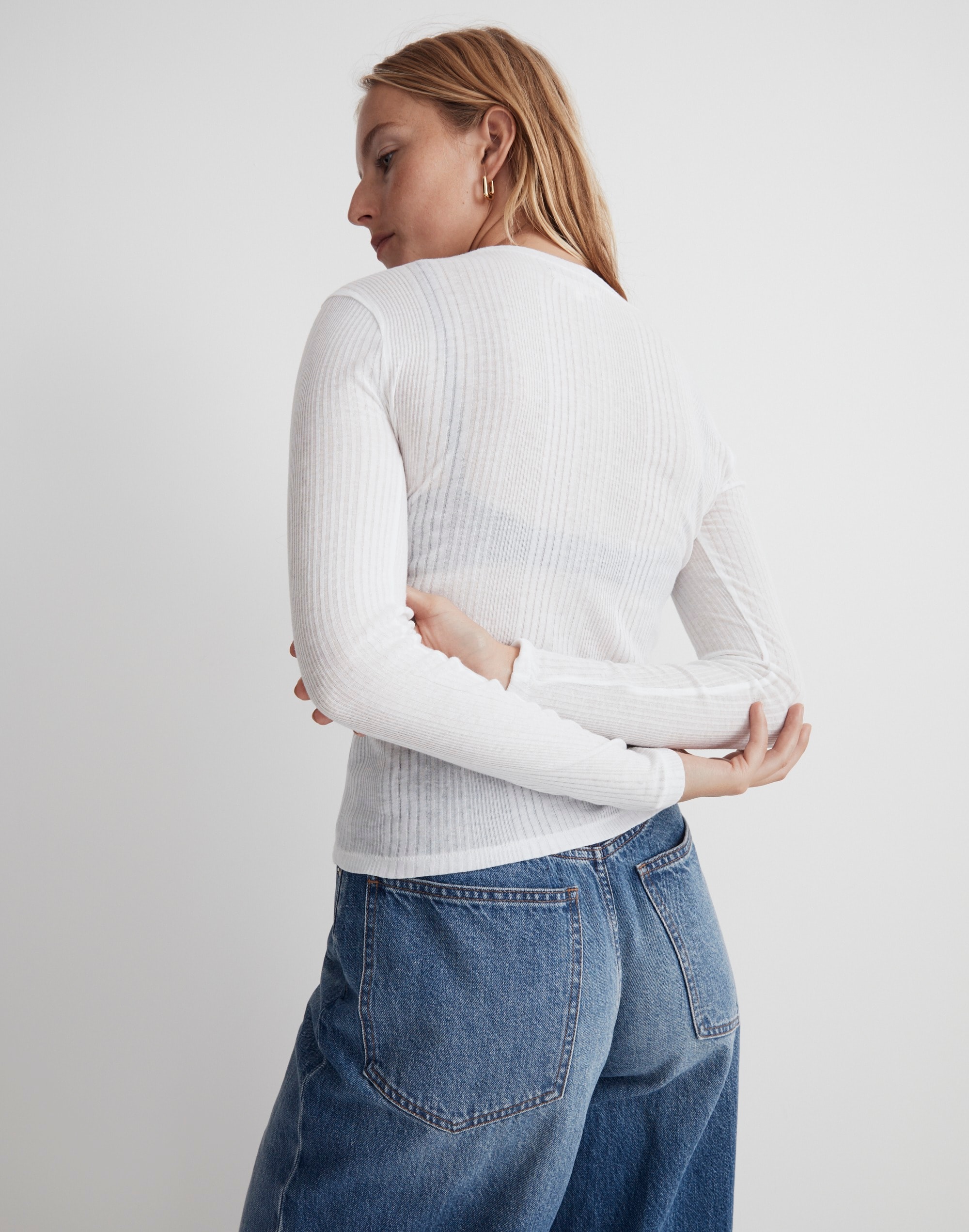 Variegated Ribbed Crewneck Long-Sleeve Tee