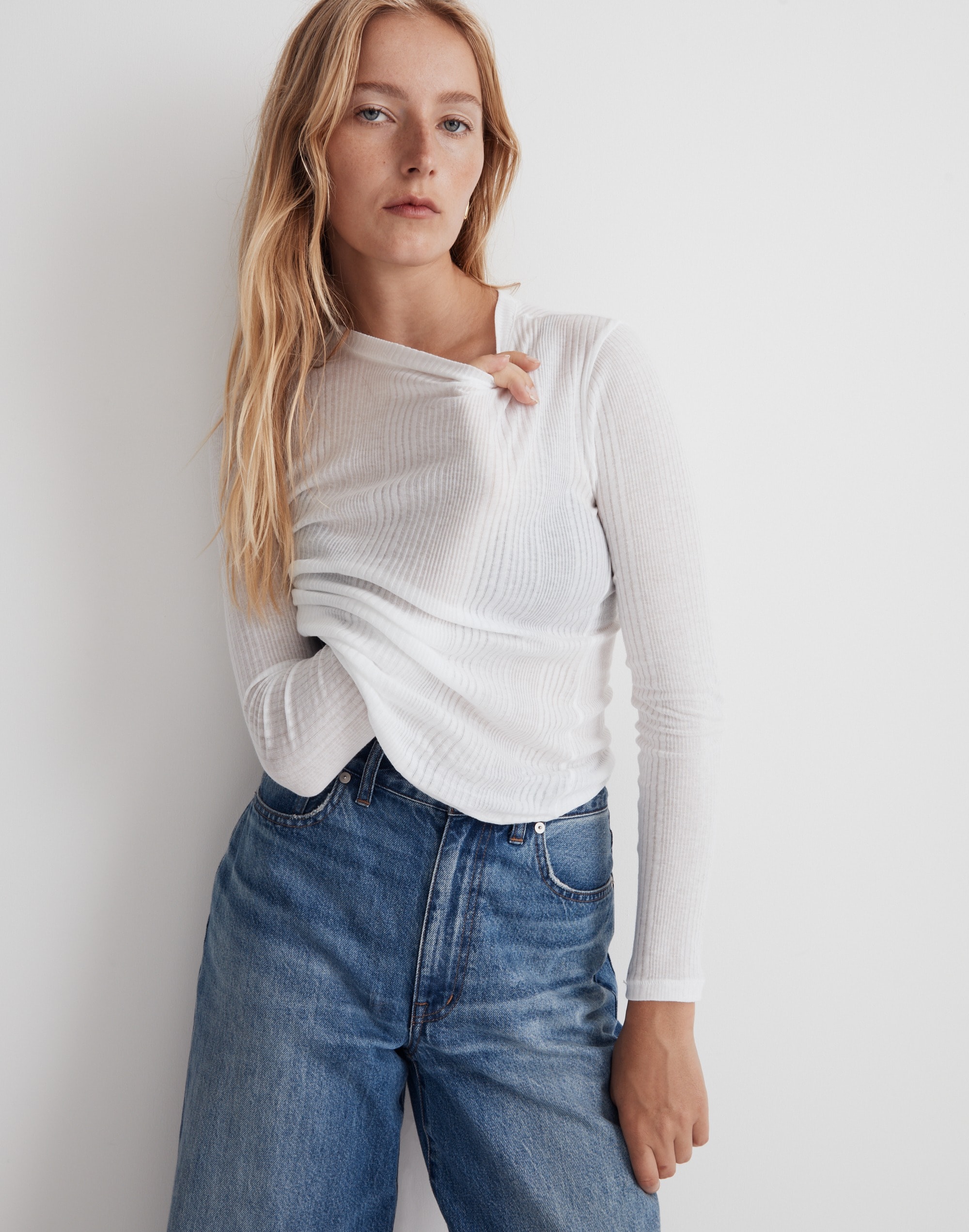 Variegated Ribbed Crewneck Long-Sleeve Tee